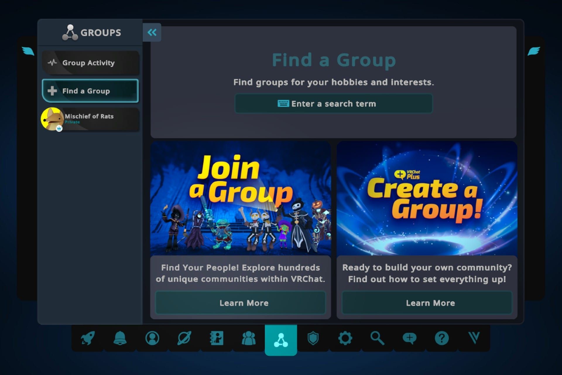 گروه ها در منوی اصلی  وی آر چت
