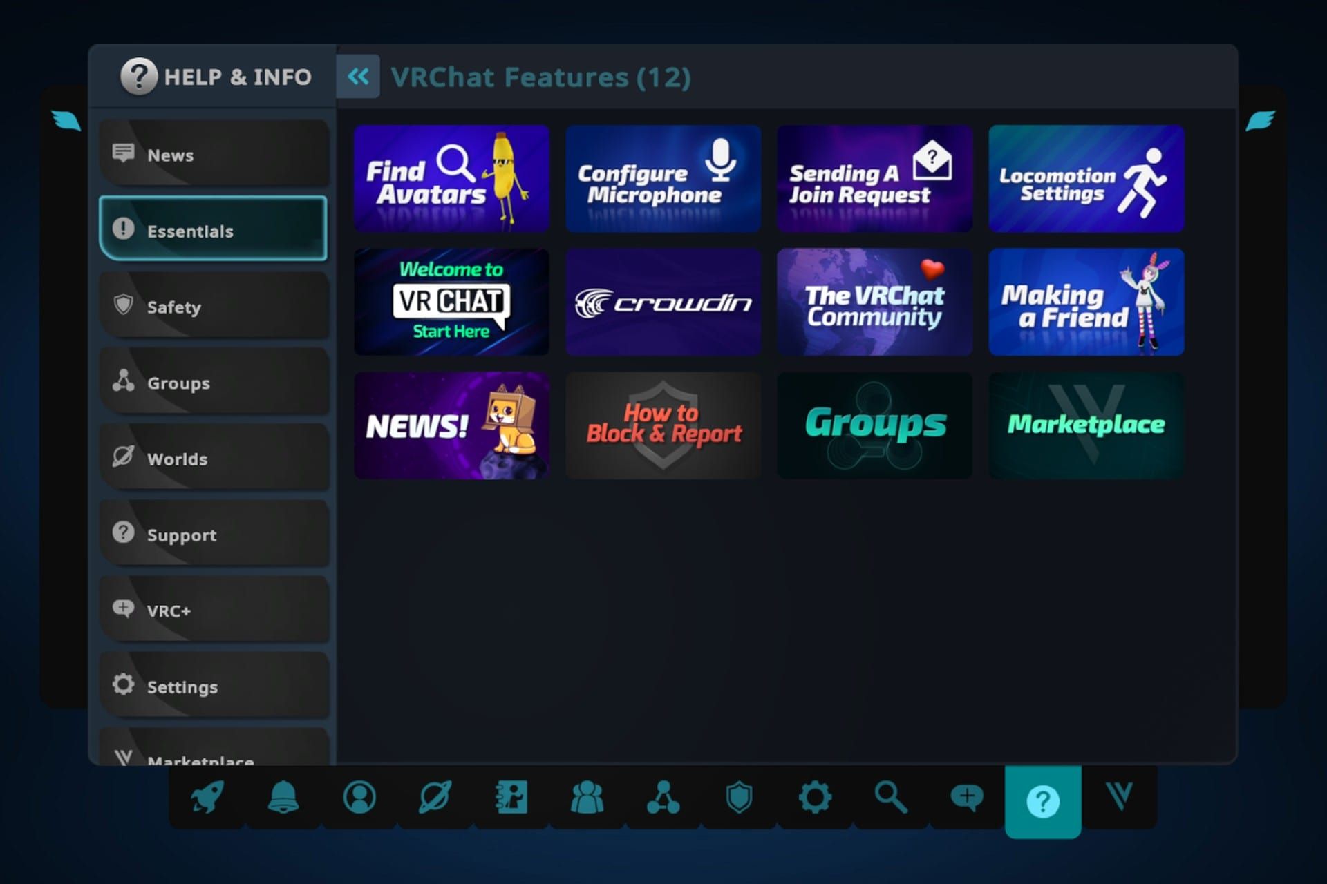 منوی هلپ اند اینفو در منوی اصلی  وی آر چت