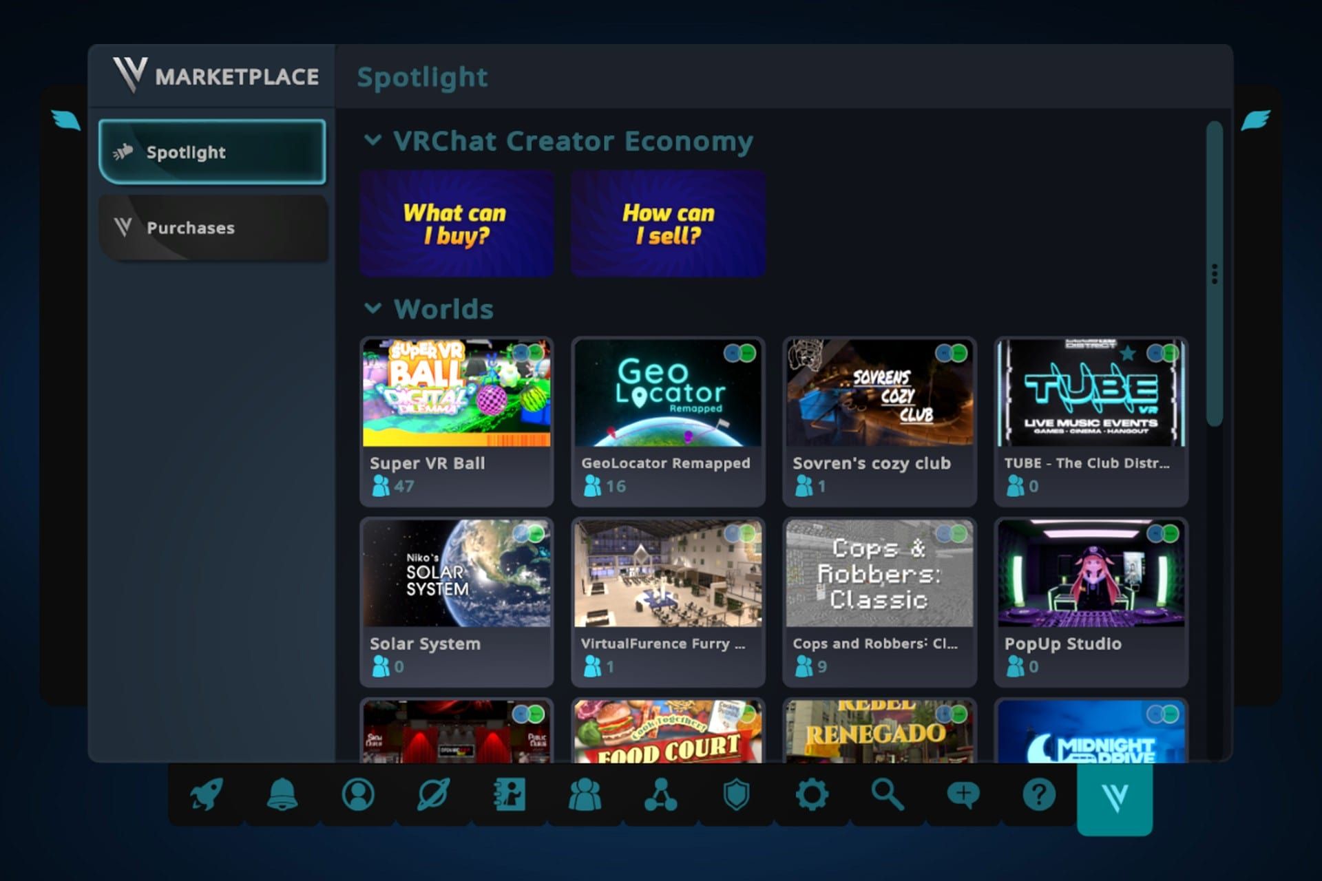 مارکت پلیس در منوی اصلی  وی آر چت