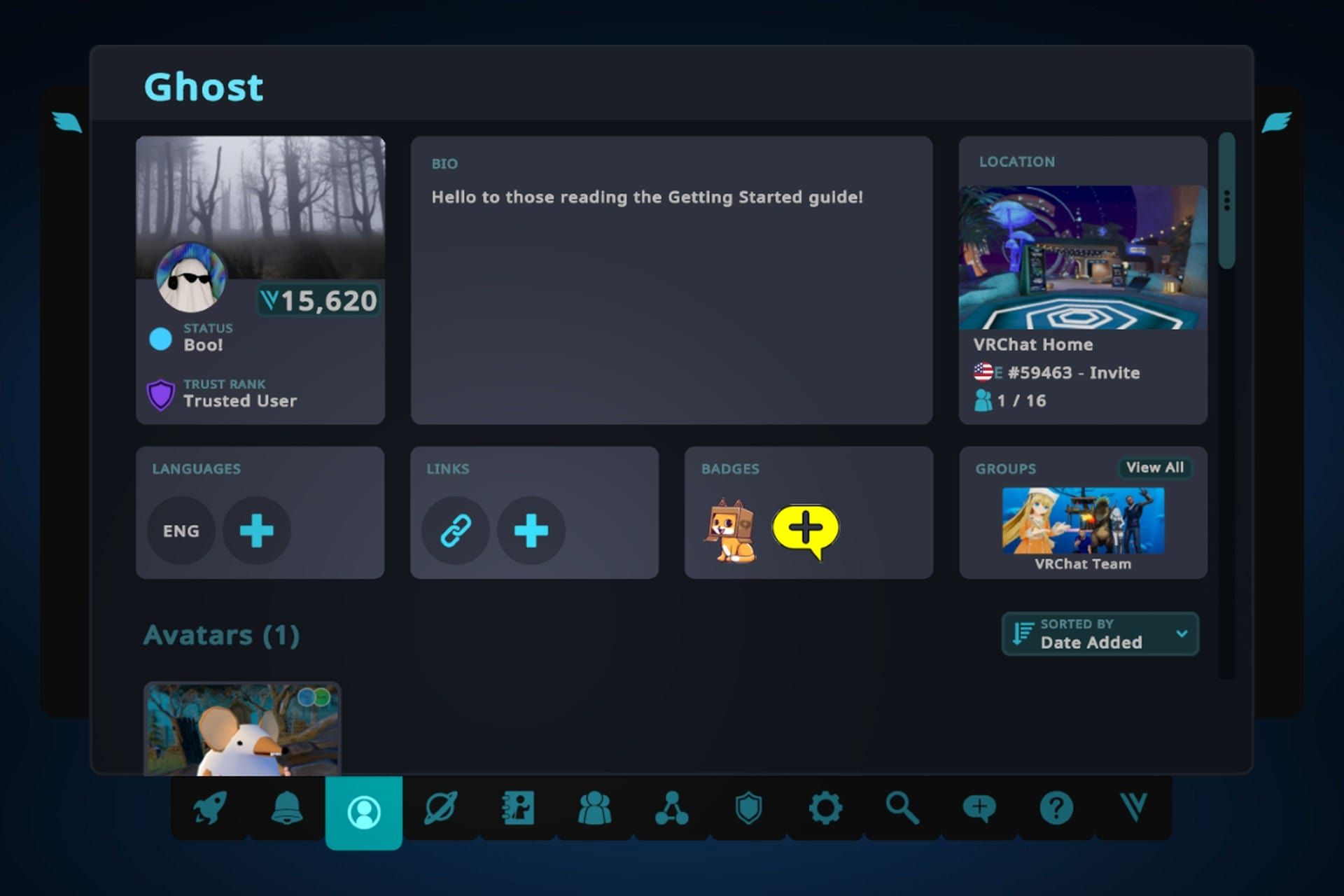 پروفایل در منوی اصلی  وی آر چت