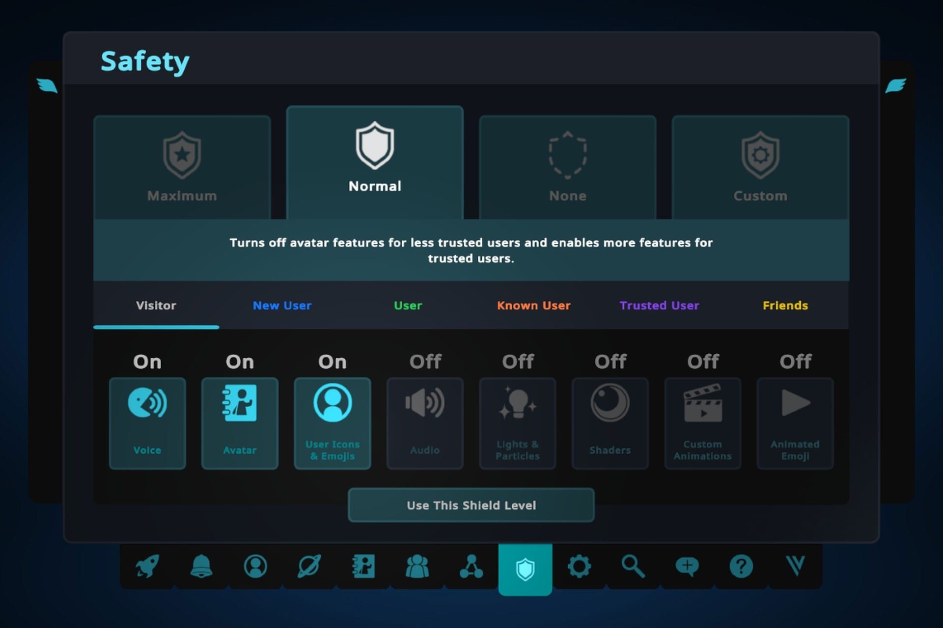 بخش Safety در منوی اصلی  وی آر چت