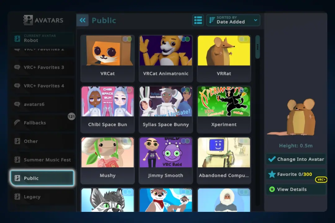 بخش Public Avatars در وی آر چت
