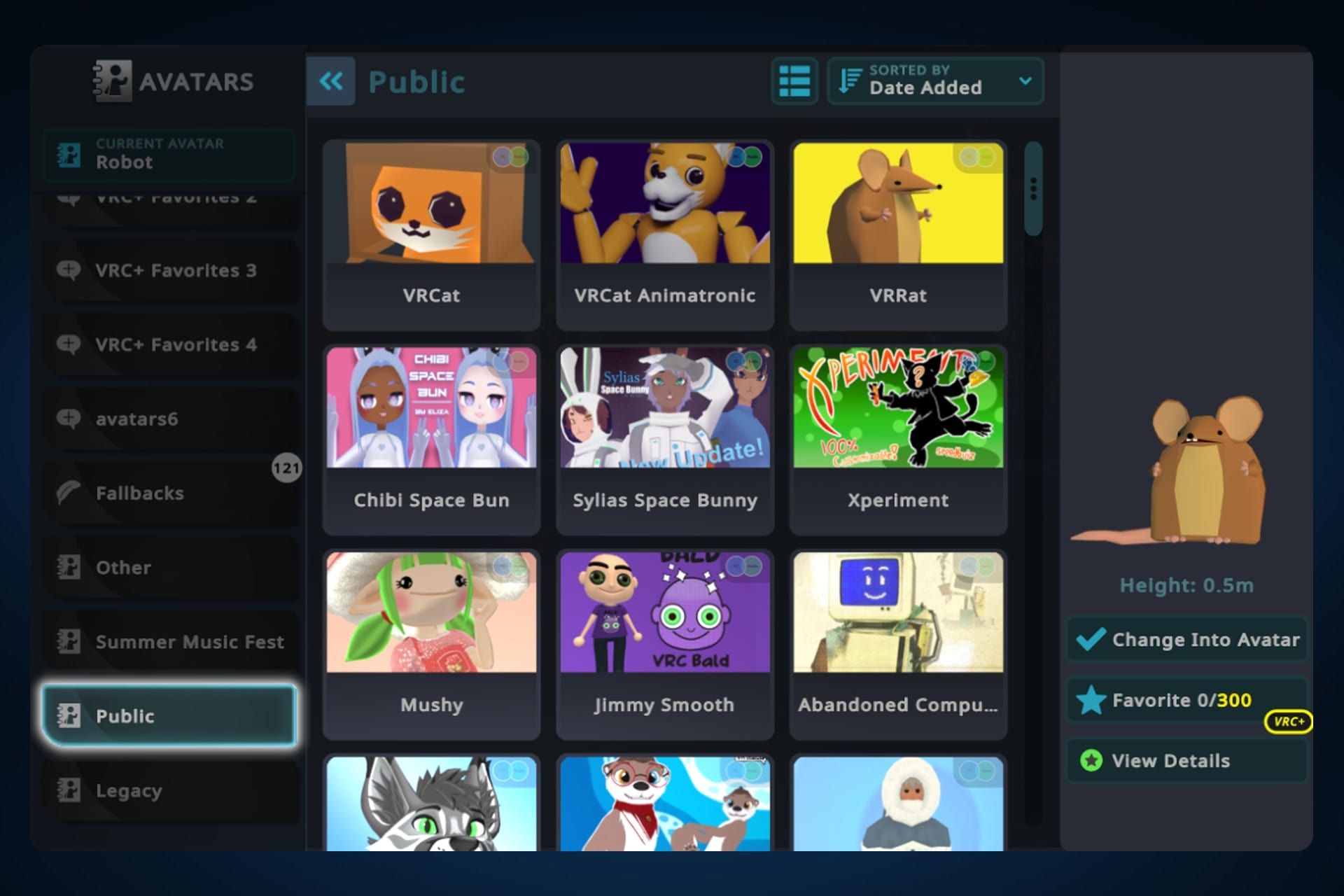 بخش Public Avatars در وی آر چت