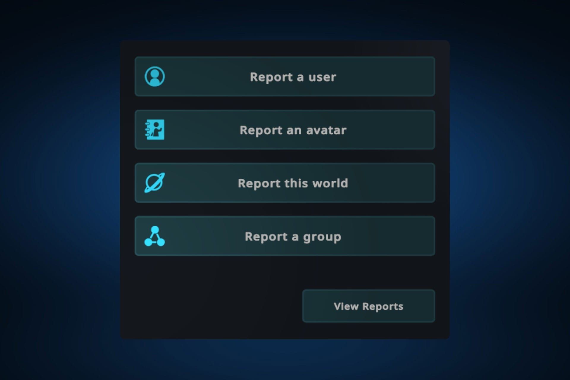 منوی Report در وی آر چت