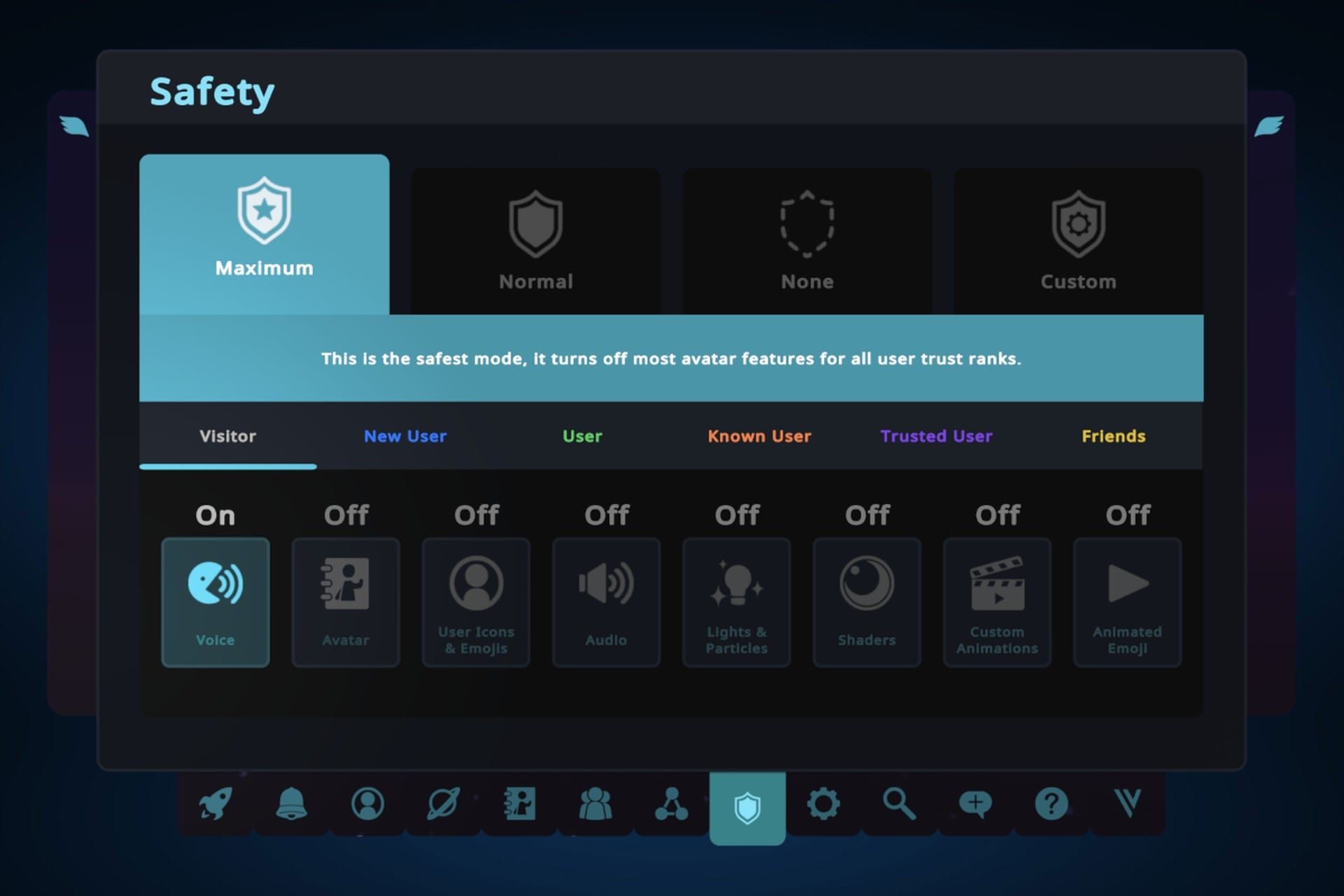 بخش Safety Settings Maximumدر وی آر چت