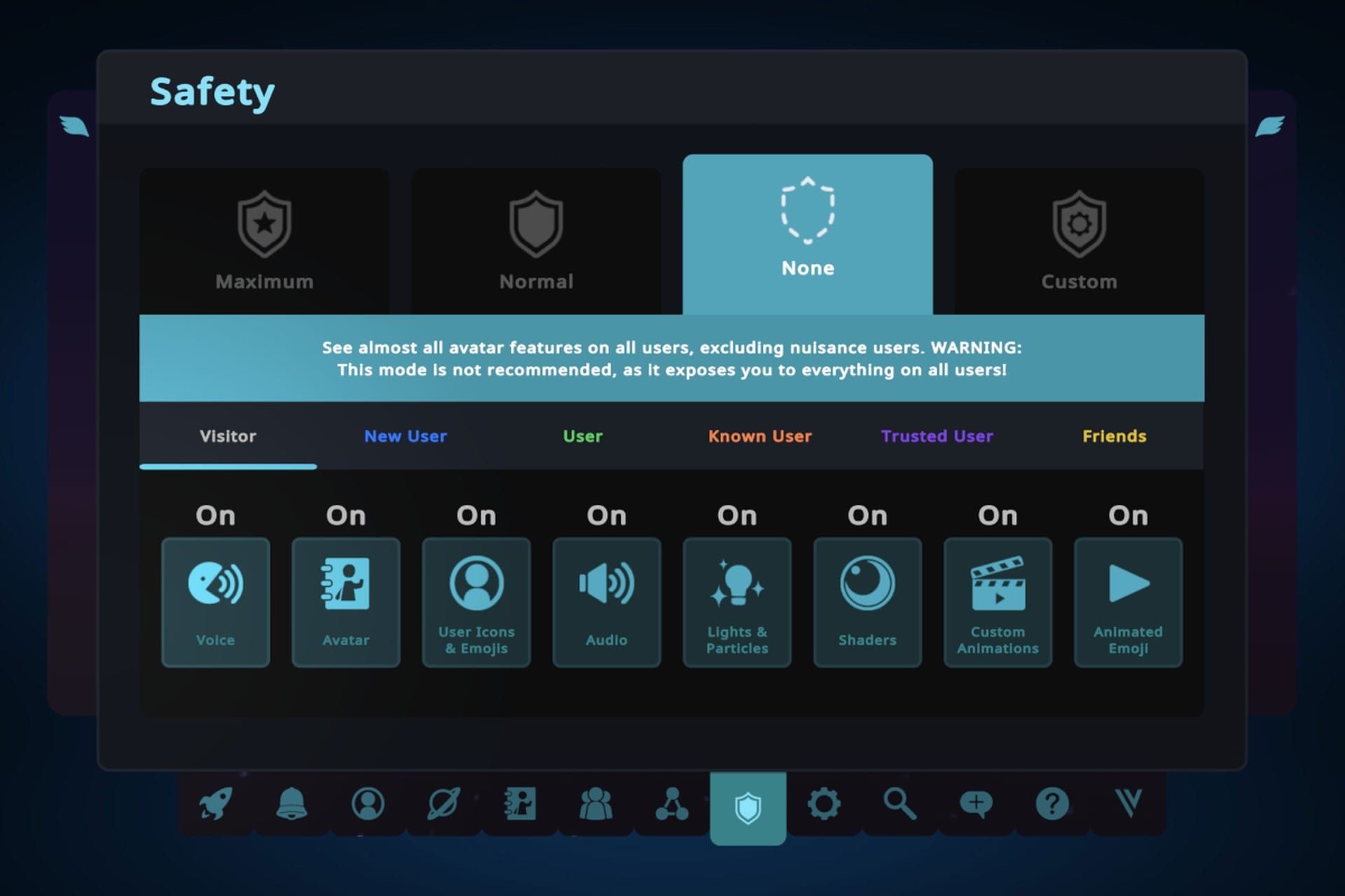 بخش Safety Settings None وی آر چت