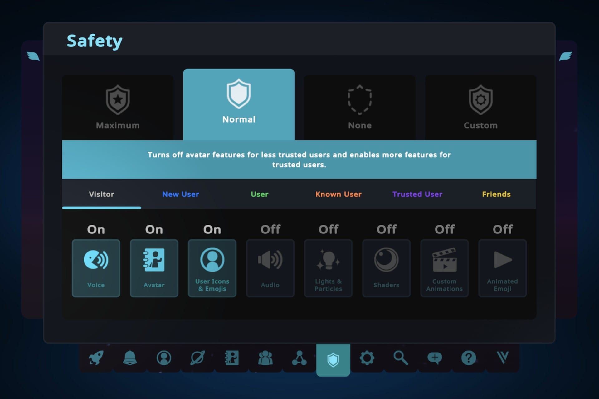 بخش Safety Settings Normal وی آر چت