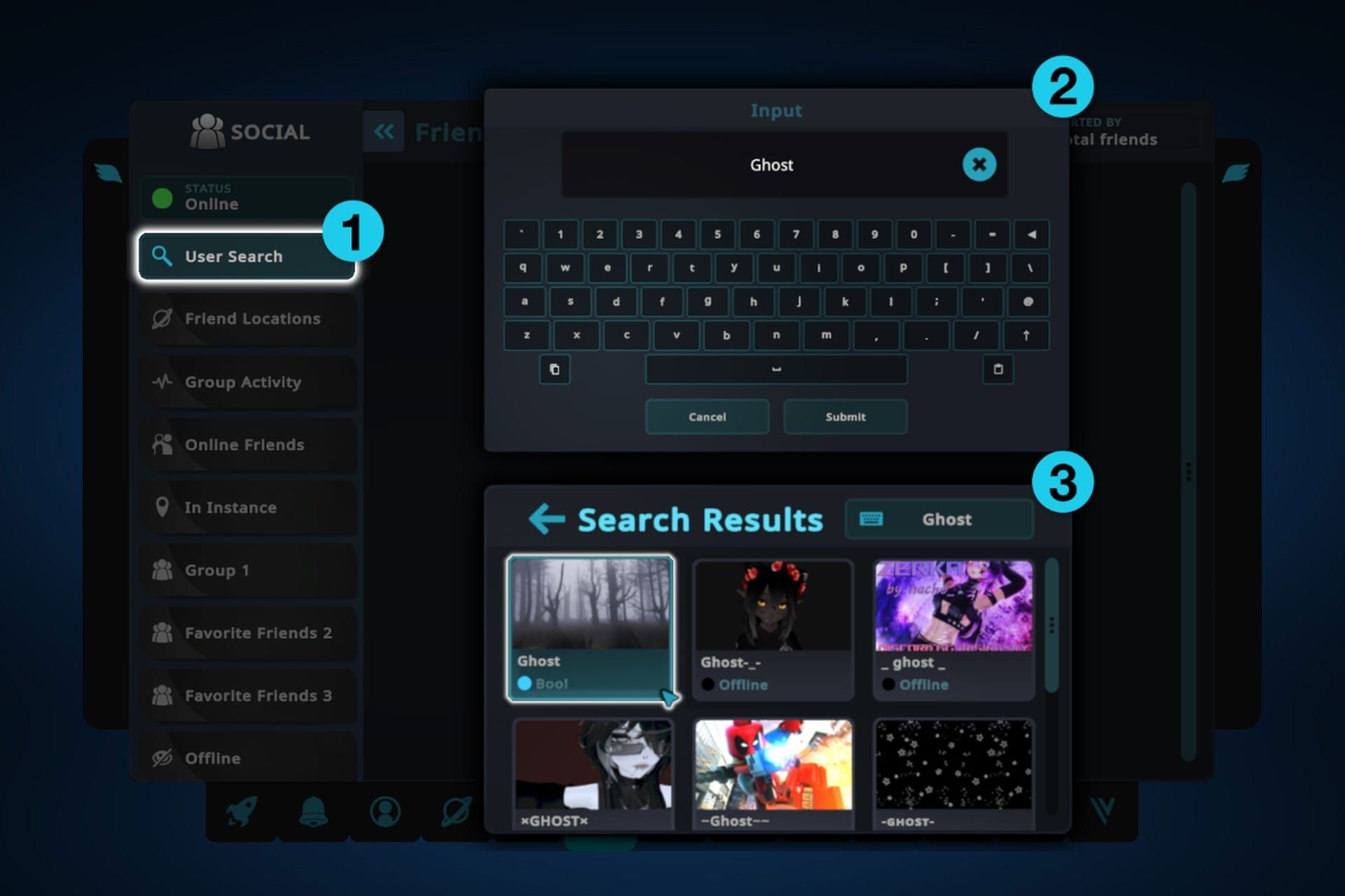 جستجو برای دوست در وی آر چت