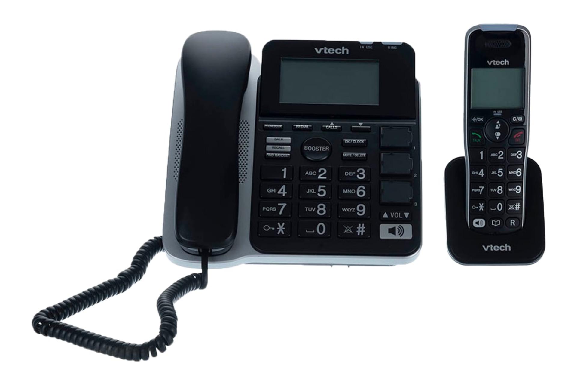 نمای کلی تلفن وی تک CRL54102 با نمایش پایه مستقل و گوشی بی سیم رنگ مشکی