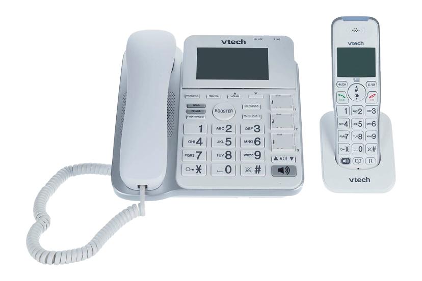 نمای کلی تلفن وی تک CRL54102 با نمایش پایه مستقل و گوشی بی سیم رنگ سفید