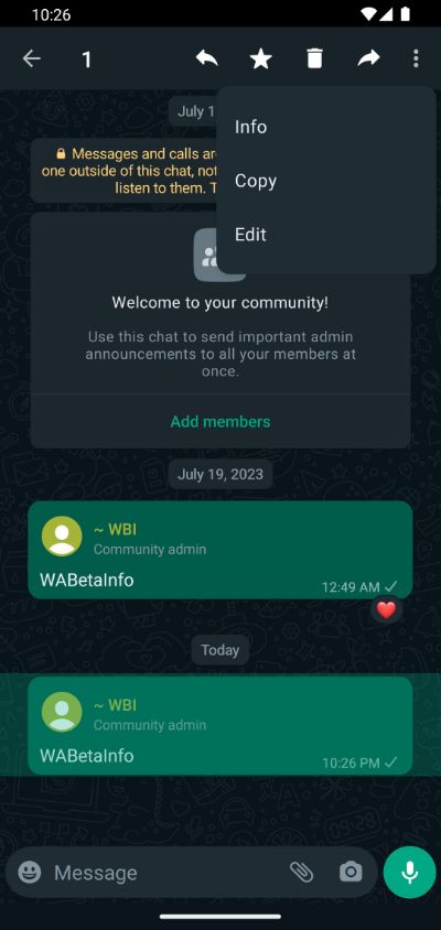 قابلیت ویرایش پیام های انجمن ها در واتساپ