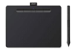 نمای کلی قلم نوری وکام Intuos Medium بلوتوث با نمایش پد طراحی و قلم همراه