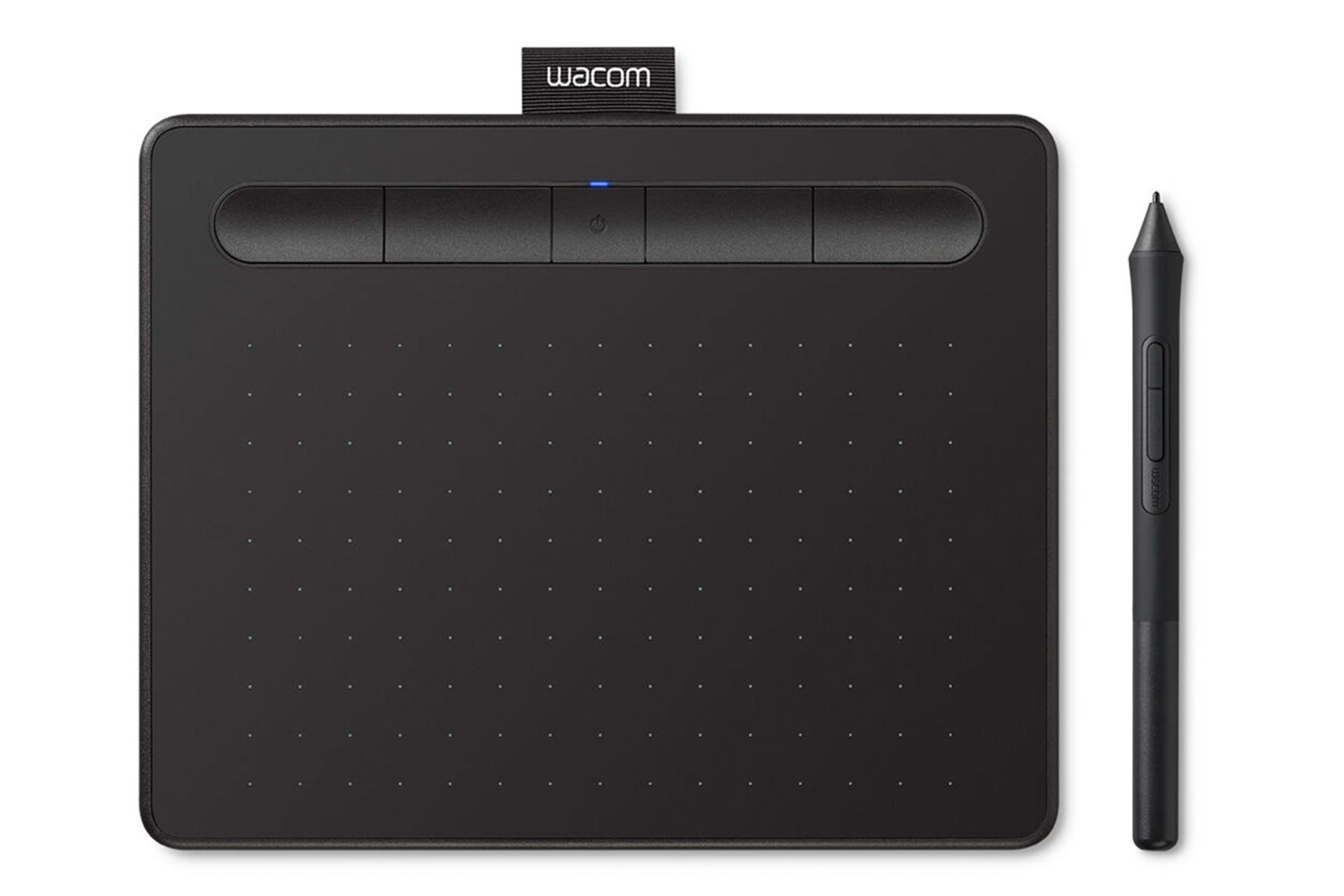 نمای کلی قلم نوری وکام Intuos Small بلوتوث با نمایش پد طراحی به همراه قلم