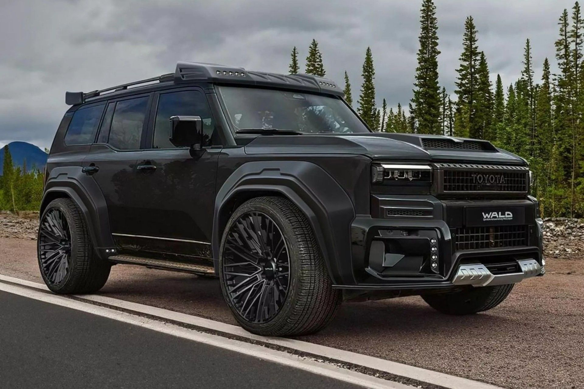 نمای سه‌چهارم جلو خودرو لندکروزر پرادو تیونینگ والد