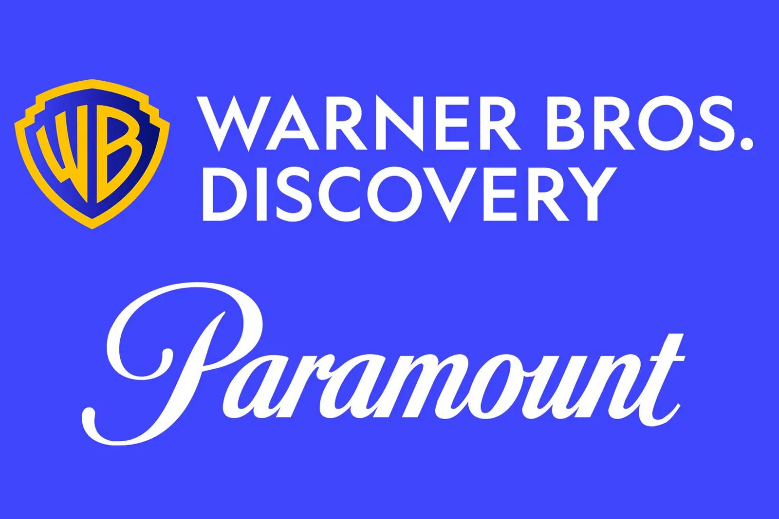 لوگوی وارنر برادرز دیسکاوری (Warner Bros. Discovery) و پارامونت (Paramount) روی پس‌زمینه آبی