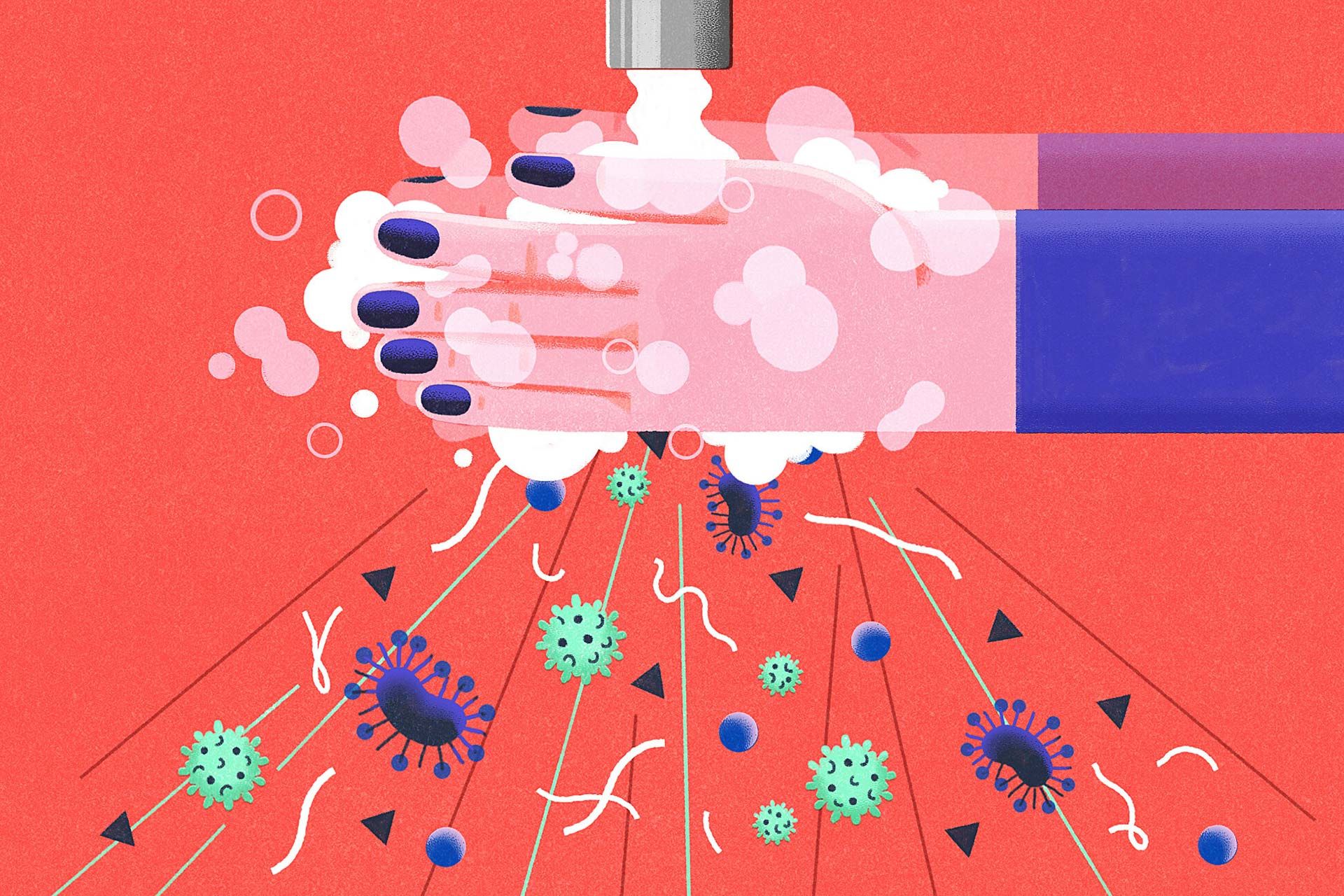 تصویرسازی از شستشوی دست‌ها و حذف میکروب‌ها