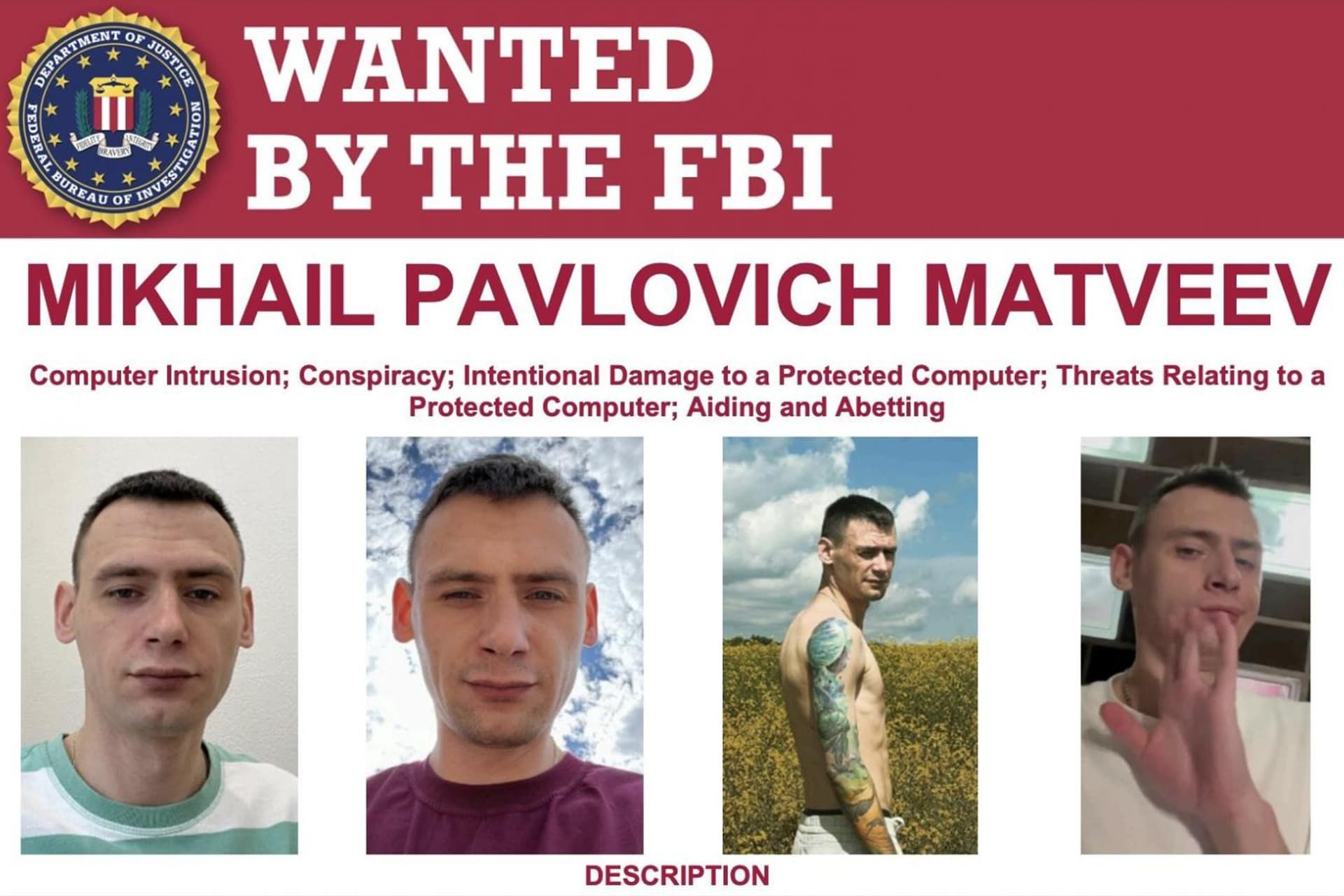 پوستر تعقیب Mikhail Pavlovich Matveev توسط FBI