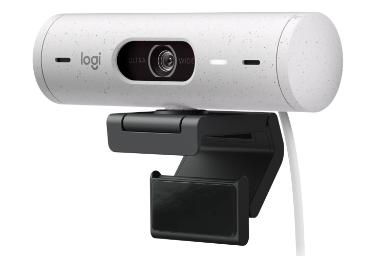 وبکم لاجیتک Logitech Brio 500 نمای جلو و راست رنگ سفید