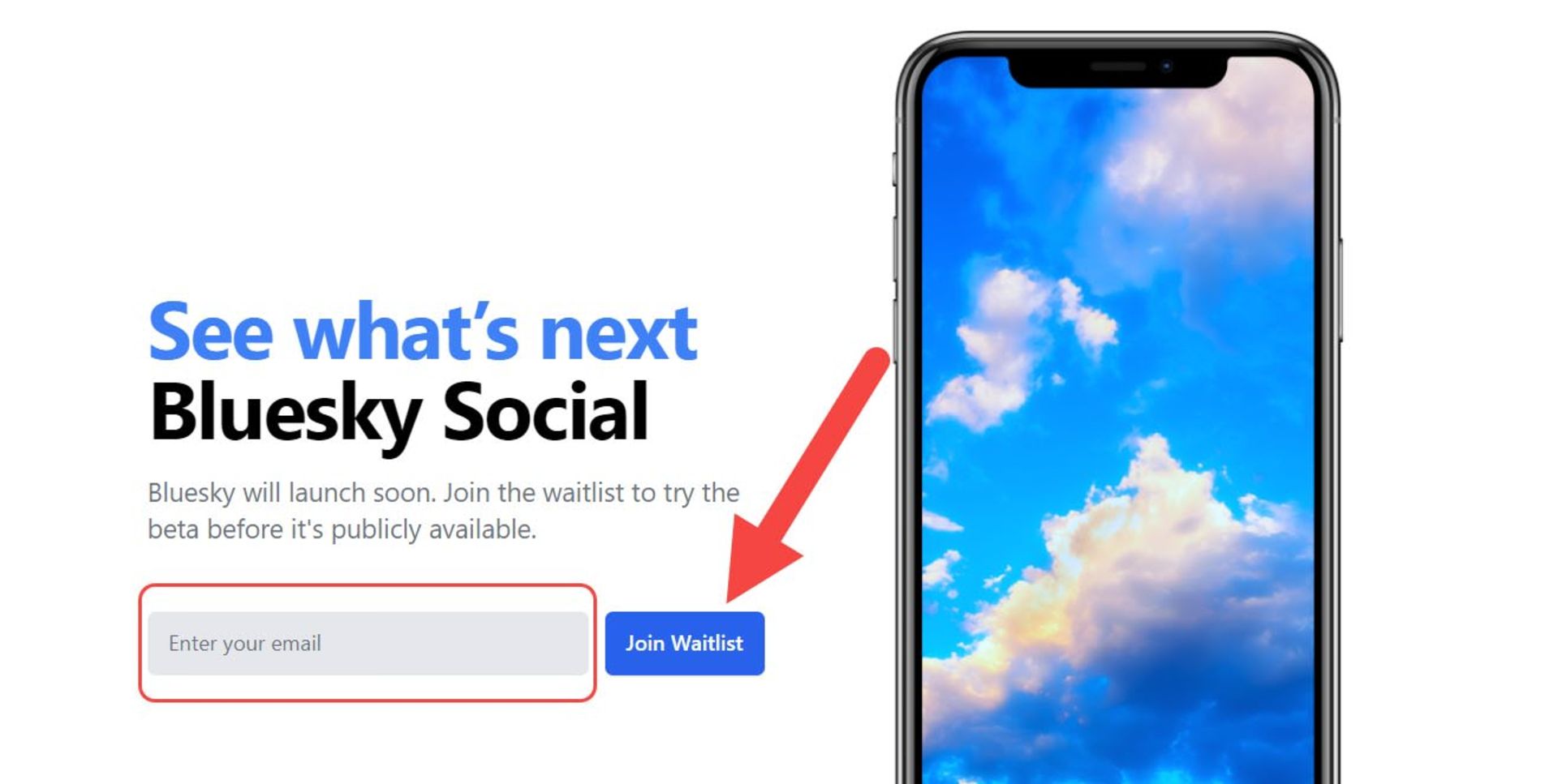 گوشی با پس‌زمینه آسمان آبی با ابر