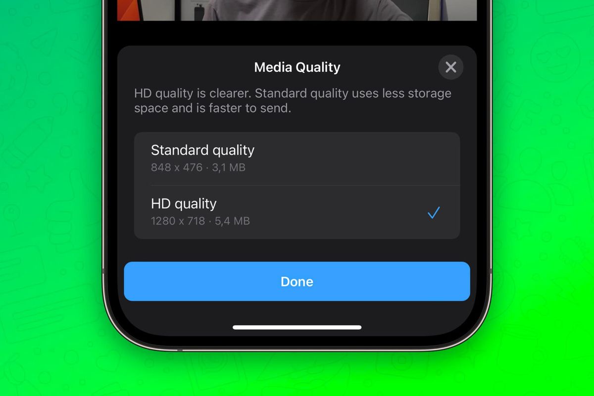 گزینه ارسال ویدیو HD در واتساپ