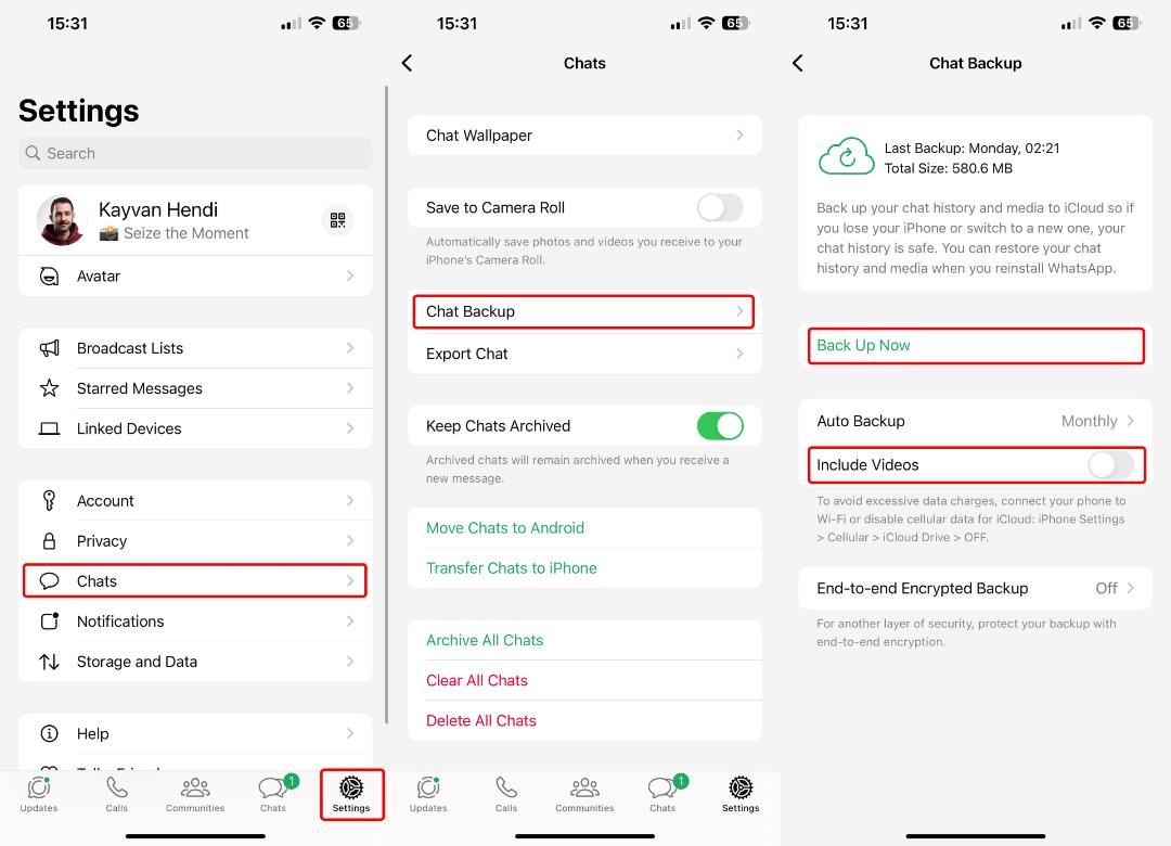 بکاپ چت های واتساپ در آیکلود