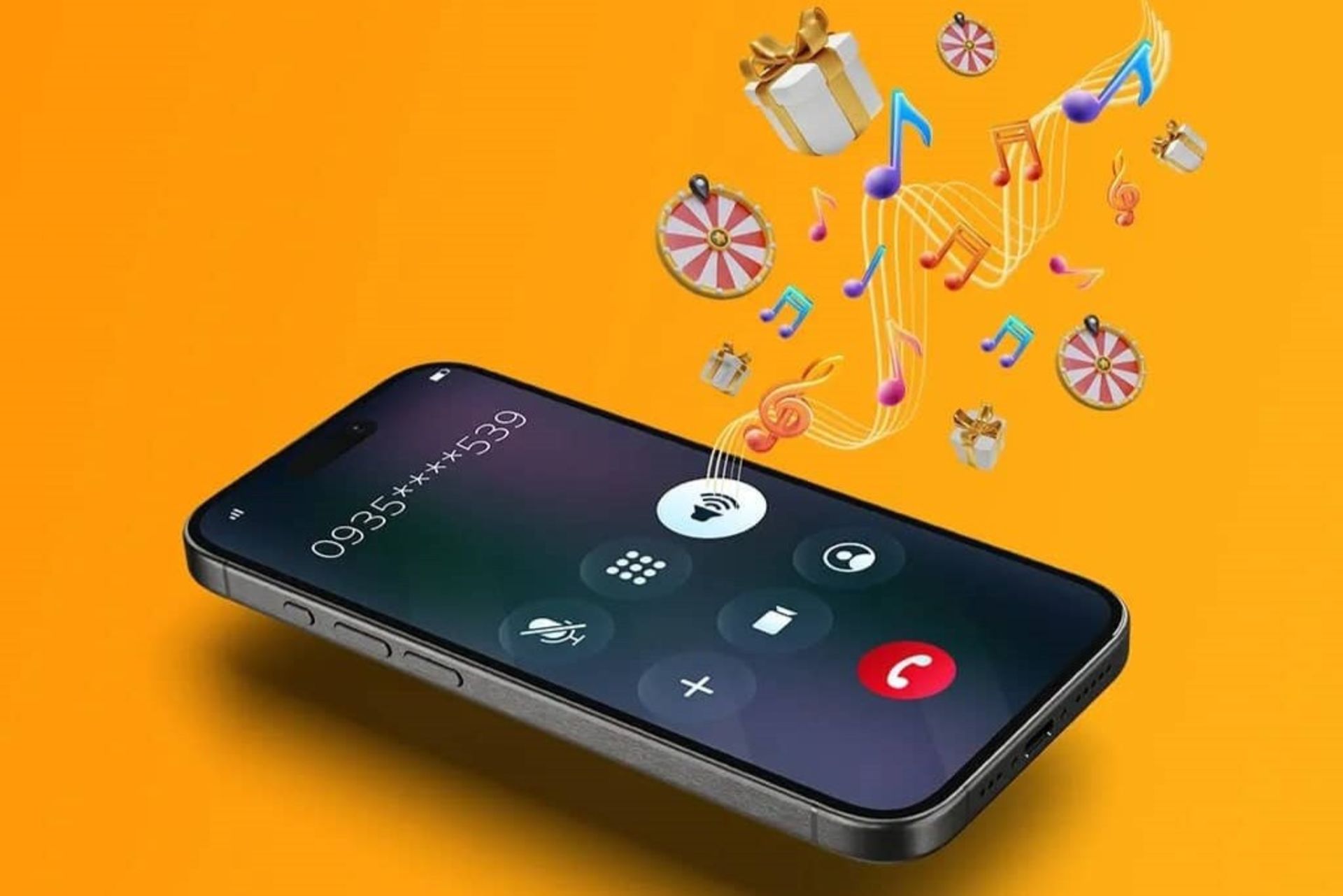 گوشی همراه با علامت‌های موسیقی