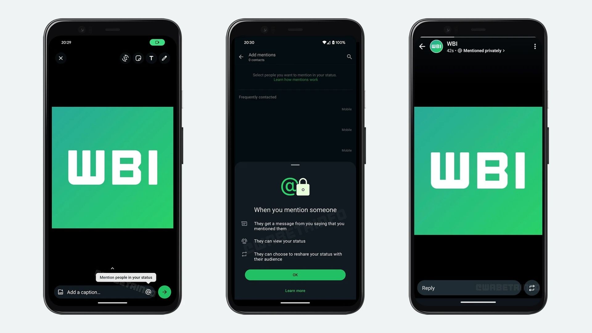 امکان ذکر در وضعیت WhatsApp