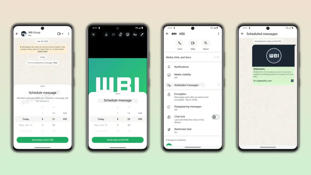 رابط کاربری قابلیت زمان‌بندی پیام‌ها در اپلیکیشن واتساپ 