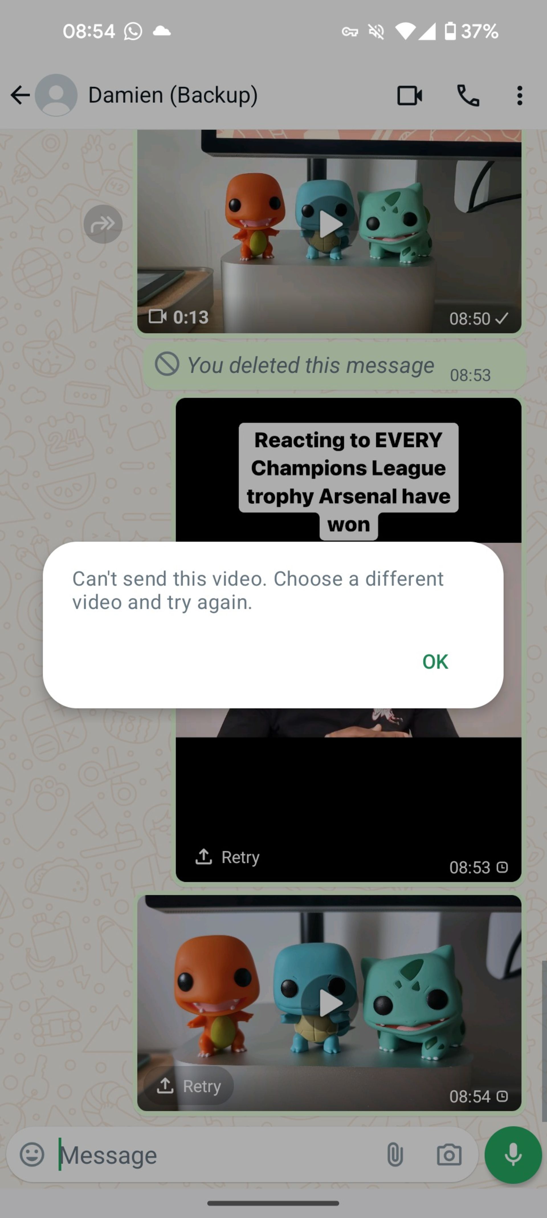 پیام خطا ارسال‌نشدن ویدیو در واتساپ
