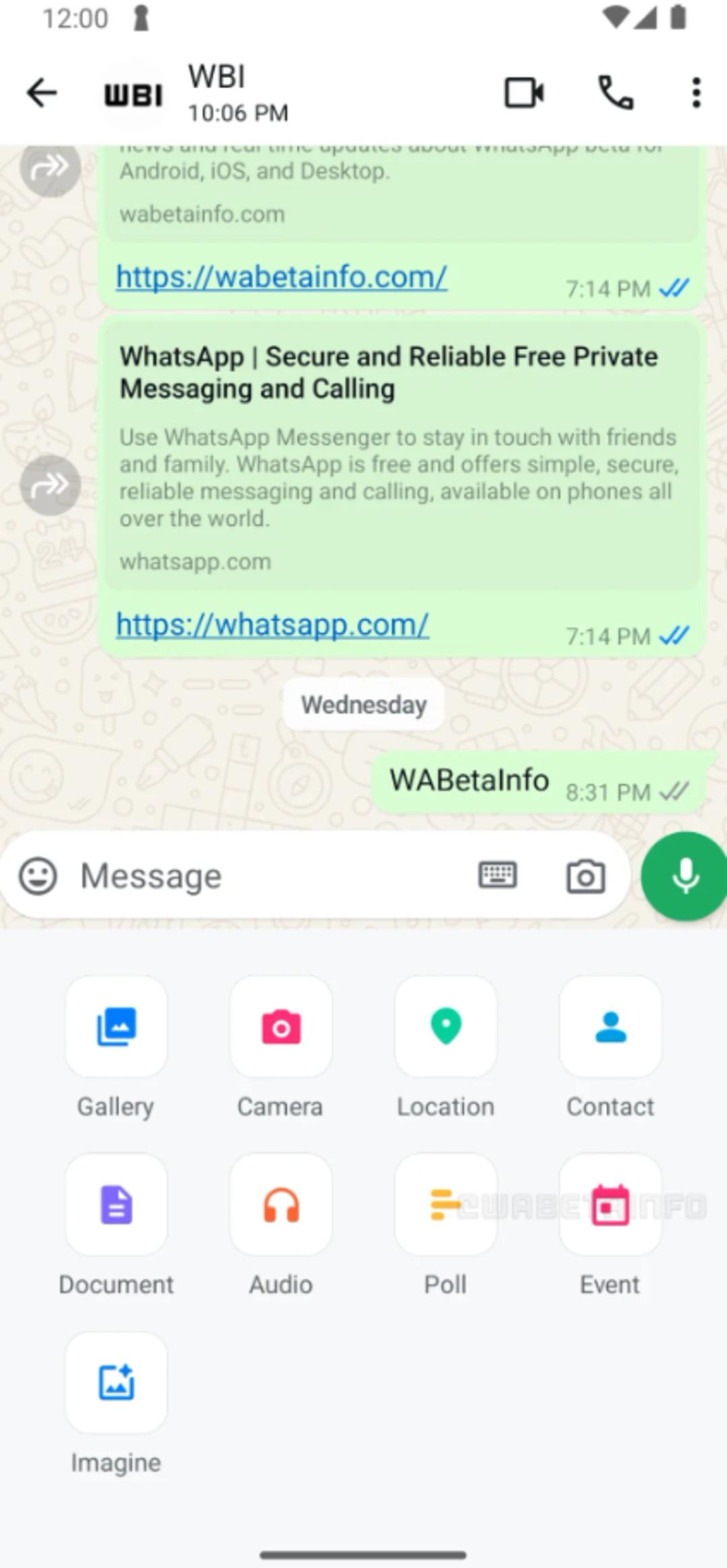 اسکرین‌شات از قابلیت اشتراک‌گذاری قرار ملاقات در واتساپ