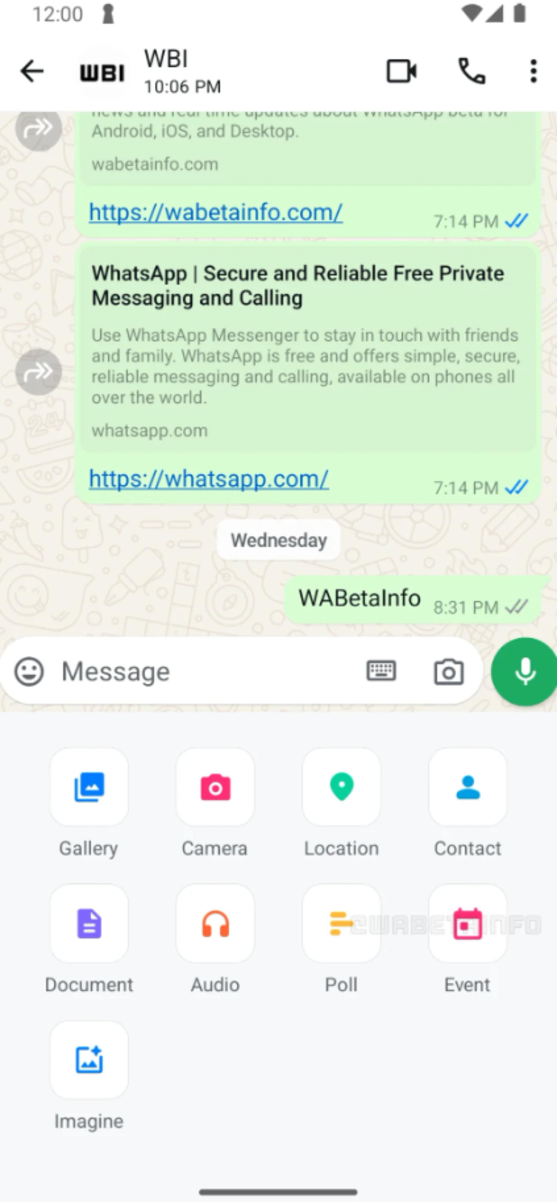 اسکرین‌شات از قابلیت اشتراک‌گذاری قرار ملاقات در واتساپ