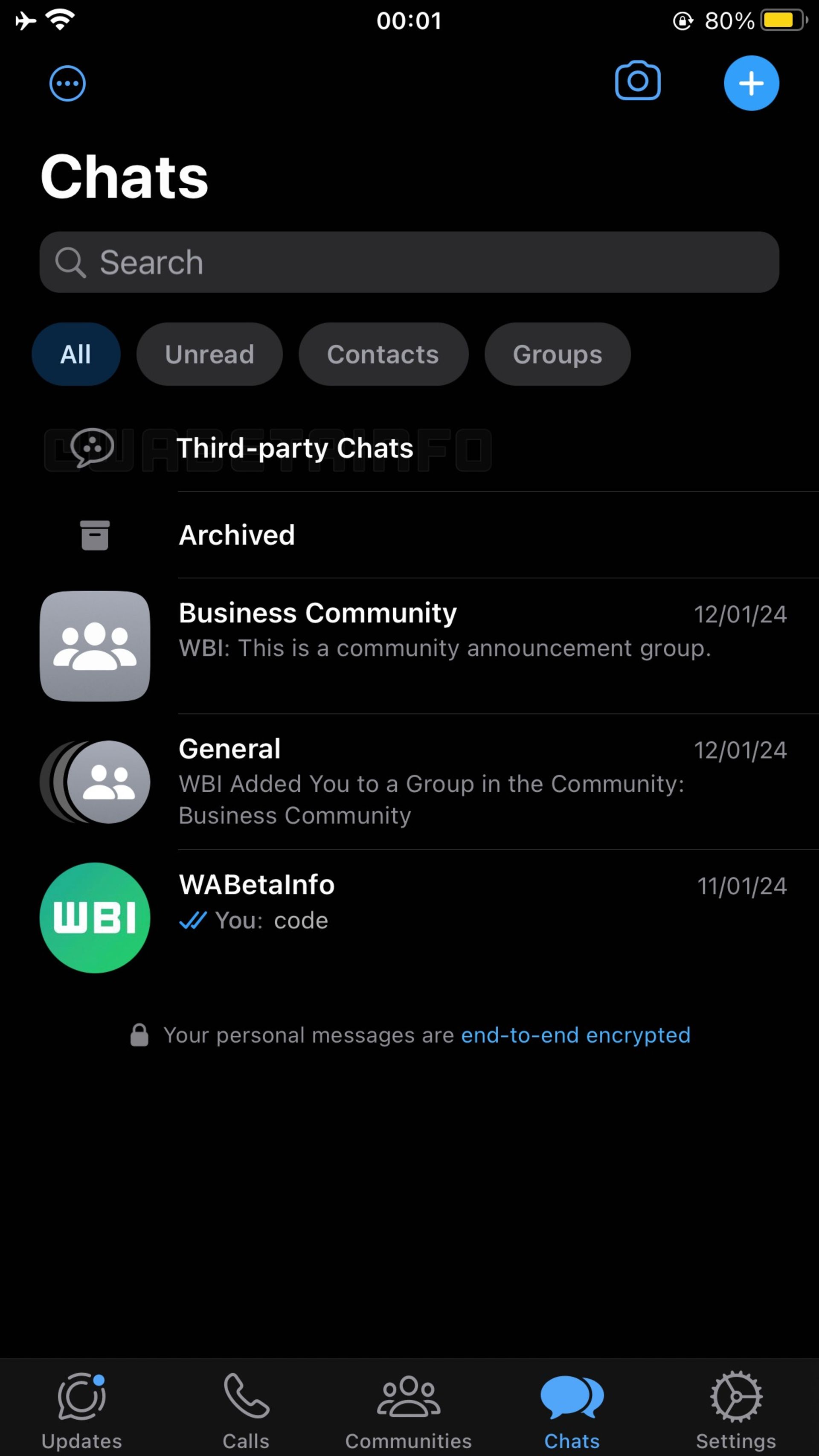 قابلیت پشتیبانی از چت‌های متفرقه در پیام‌رسان واتس‌اپ