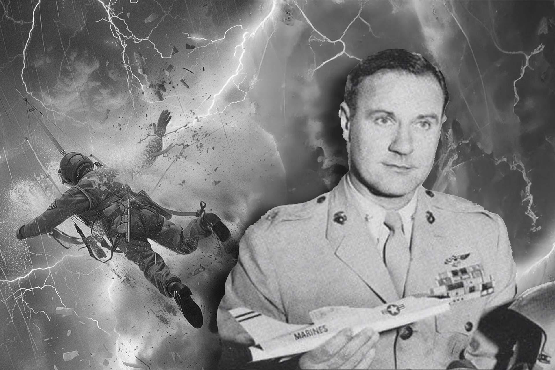 کلاژ تصاویر ویلیام رانکین و چترباز درحال سقوط