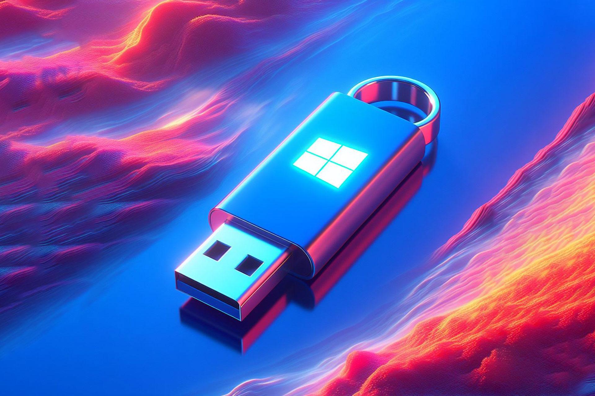 طراحی فانتزی از فلش USB و لوگوی ویندوز ۱۰ روی آن