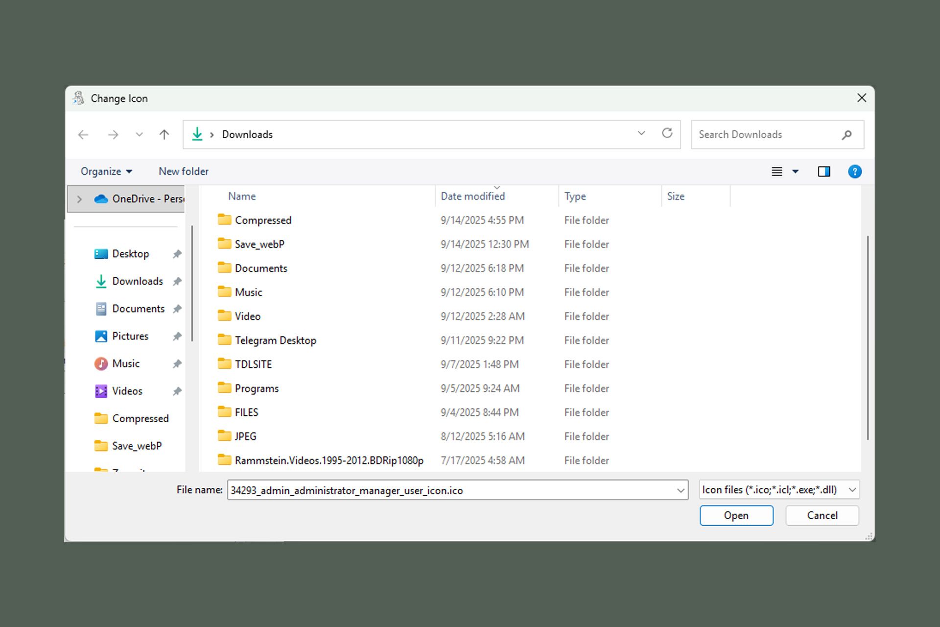 انتخاب یک آیکون با فرمت ico
