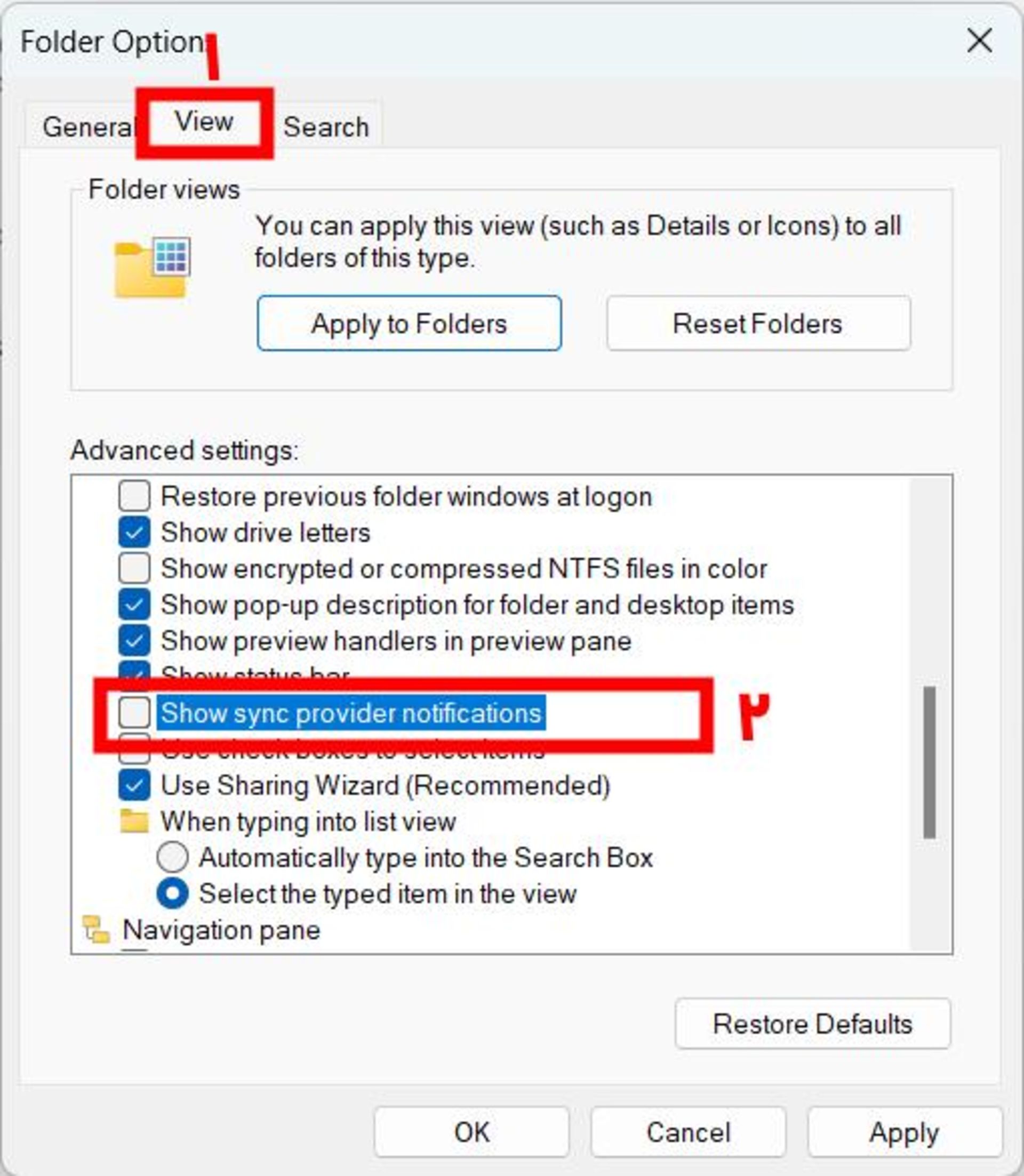 غیرفعال کردن تبلیغات File Explorer ویندوز ۱۱ ازطریق Folder Options