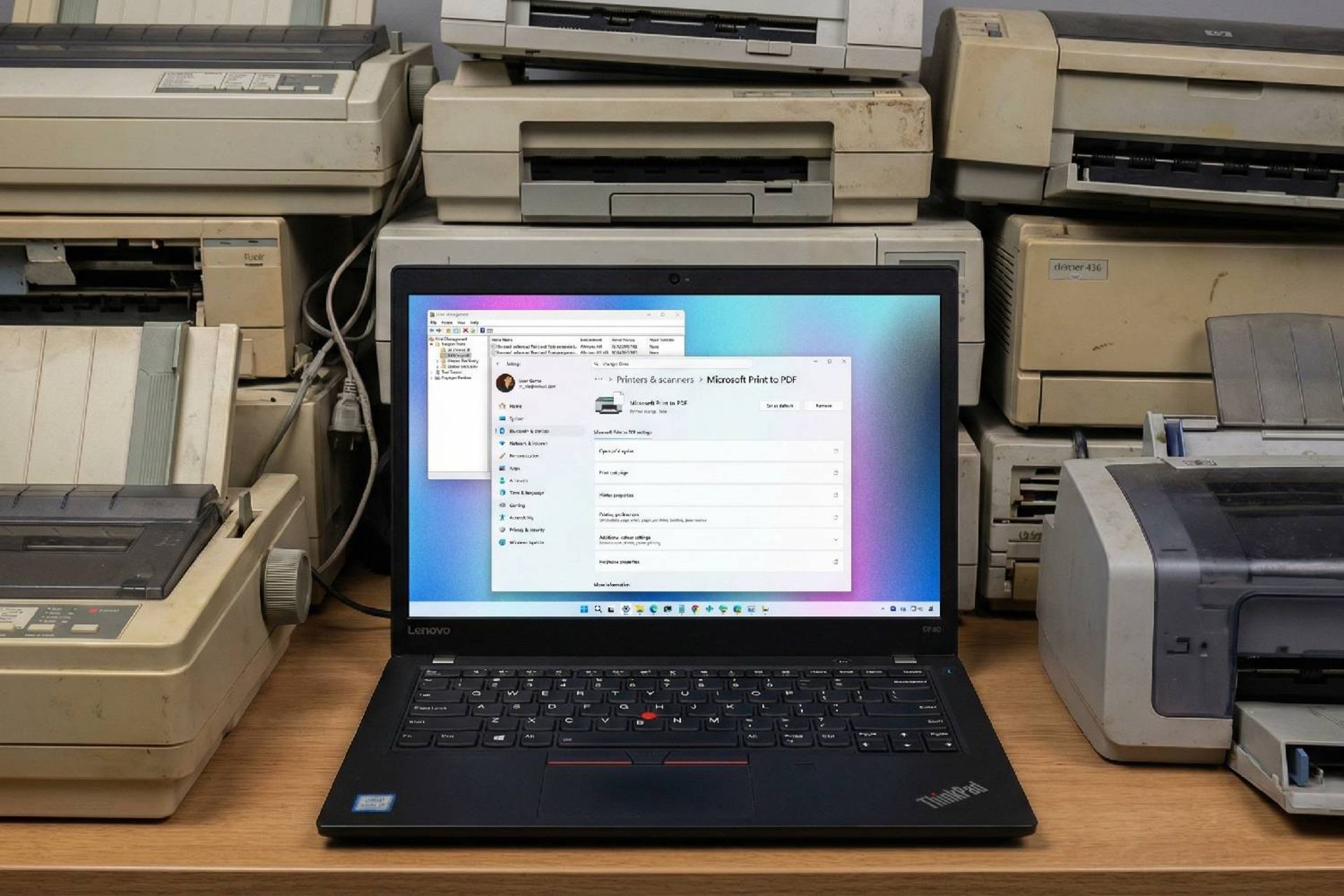 لپ تاپ ویندوز ۱۱ درکنار پرینترهای قدیمی