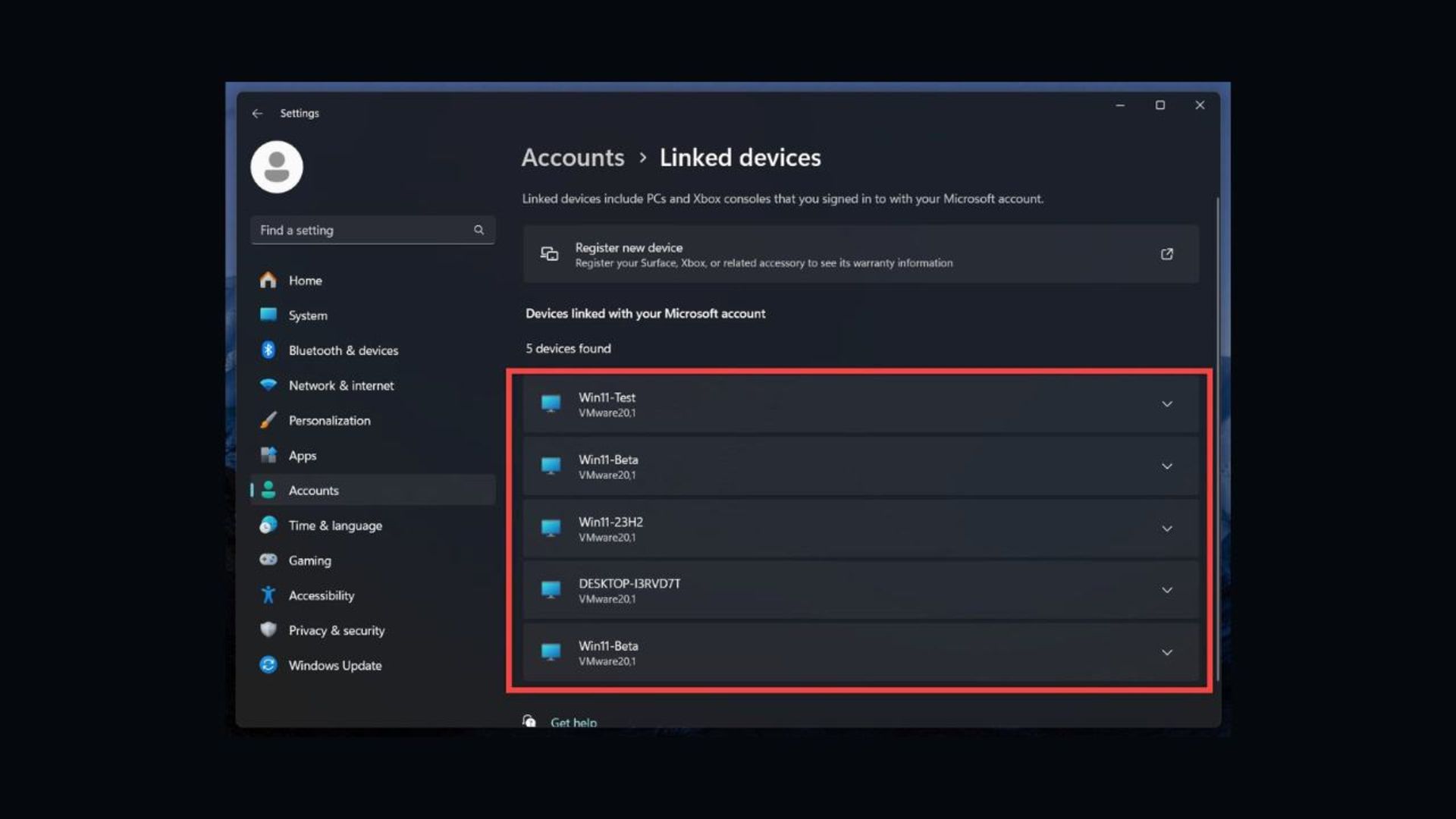 صفحه Linked Devices ویندوز ۱۱