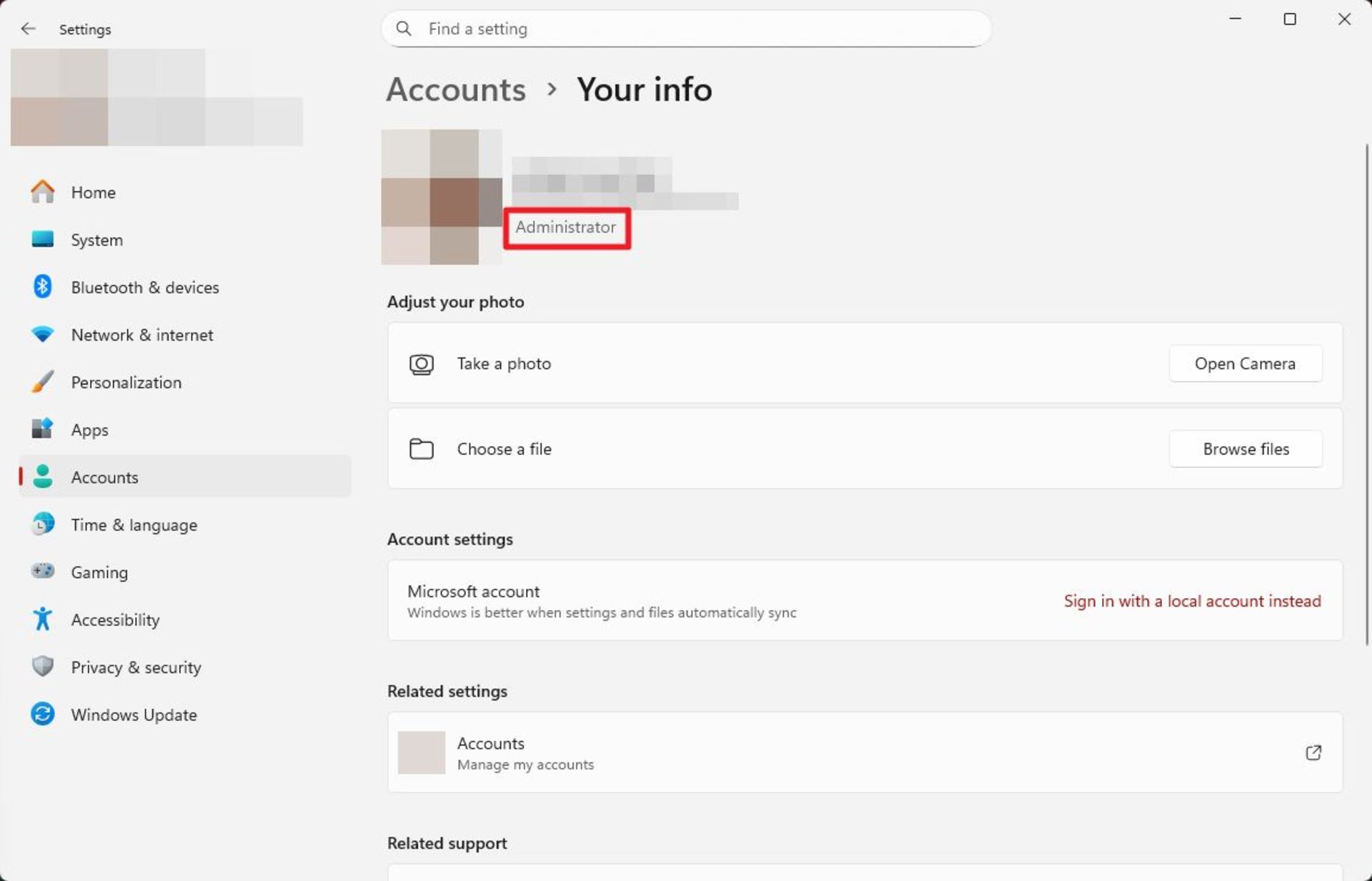 صفحه‌ی your info در تنظیمات ویندوز ۱۱