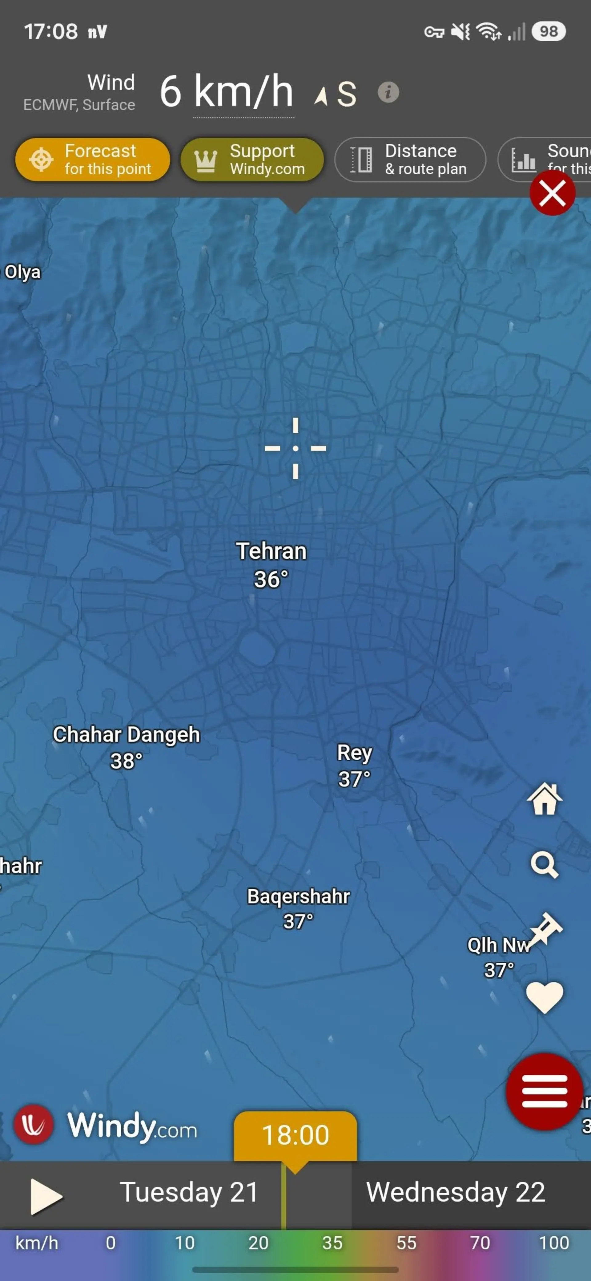 اپلیکیشن هواشناسی Windy