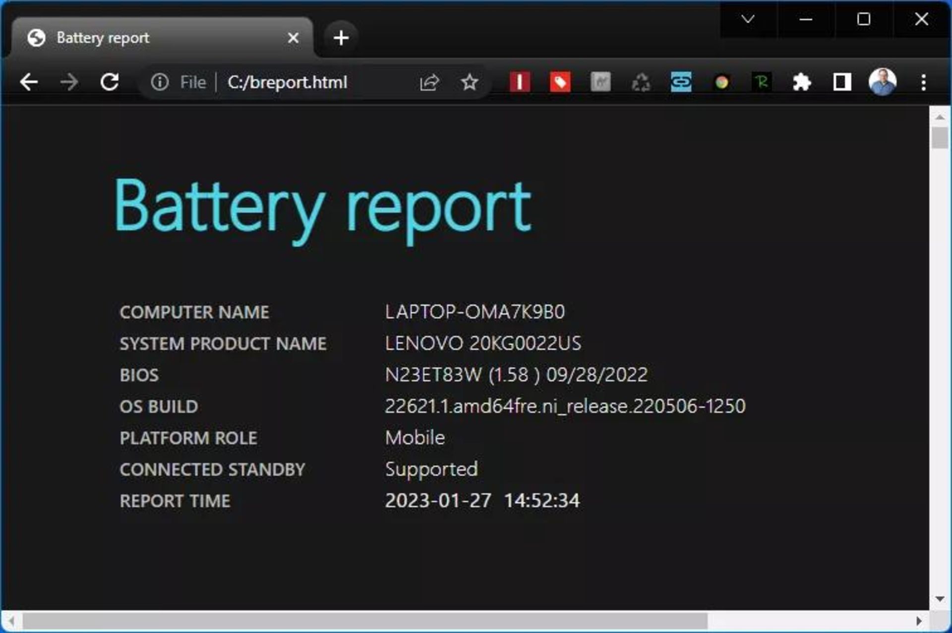 فایل گزارش وضعیت باتری ویندوز