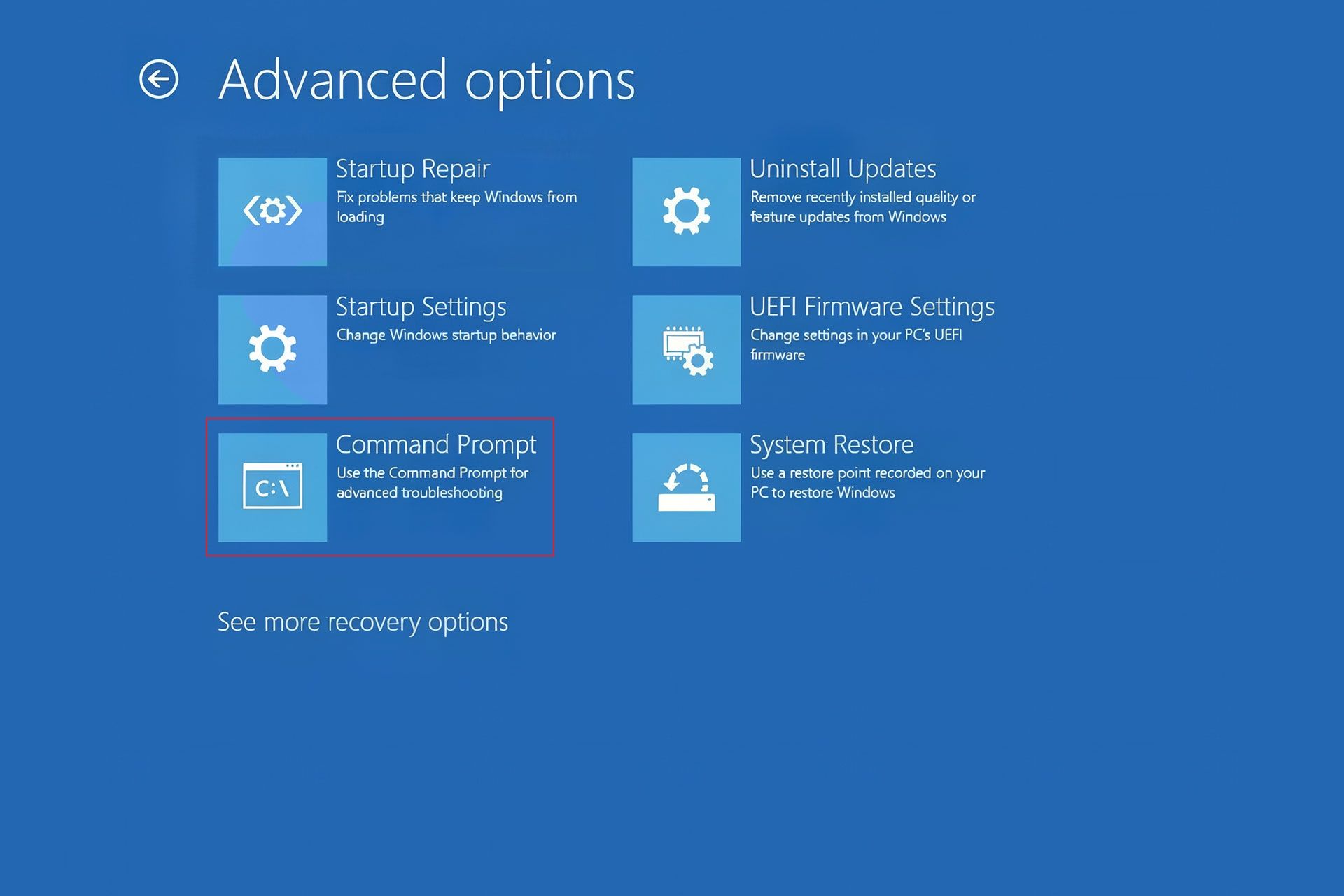 منوی Advanced StartUp Options در ویندوز