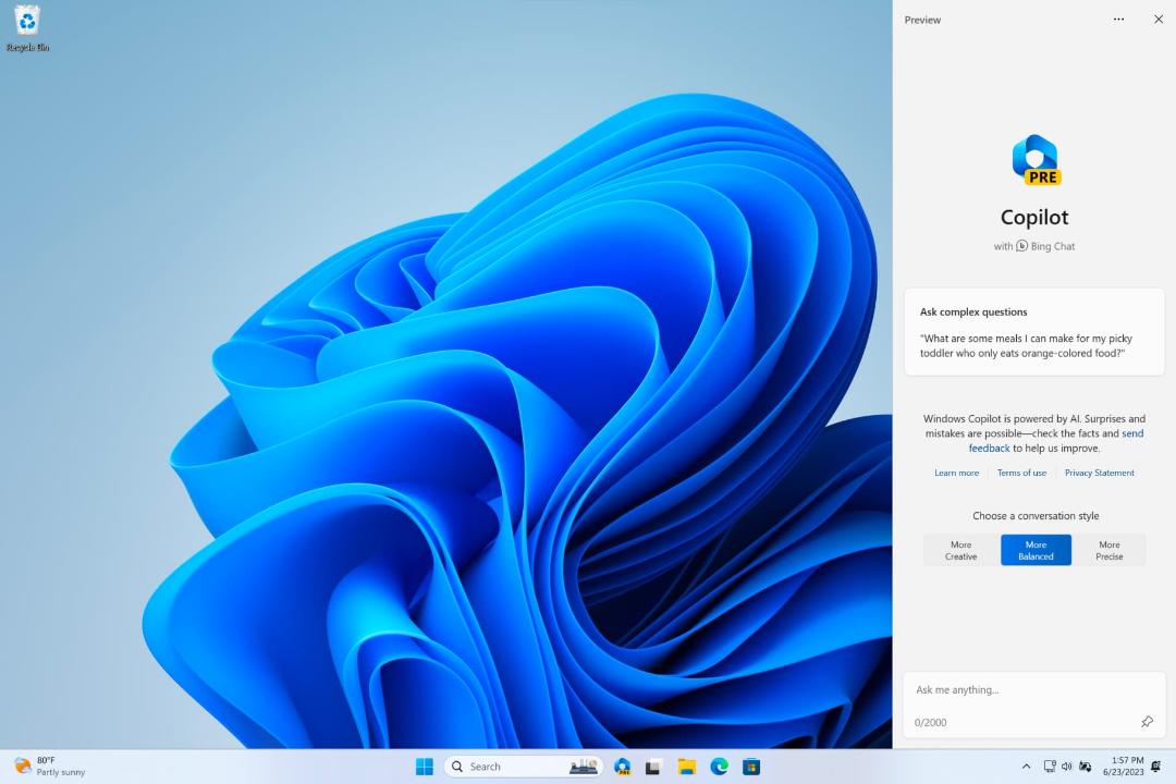 ویندوز کوپایلت / Windows Copilot در دسکتاپ ویندوز ۱۱