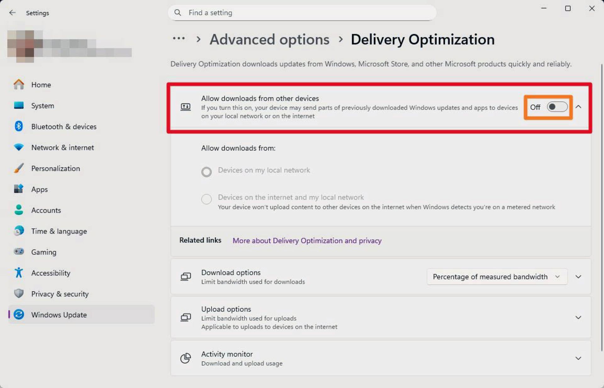 مراحل غیرفعال کردن Delivery Optimization در ویندوز ۱۱