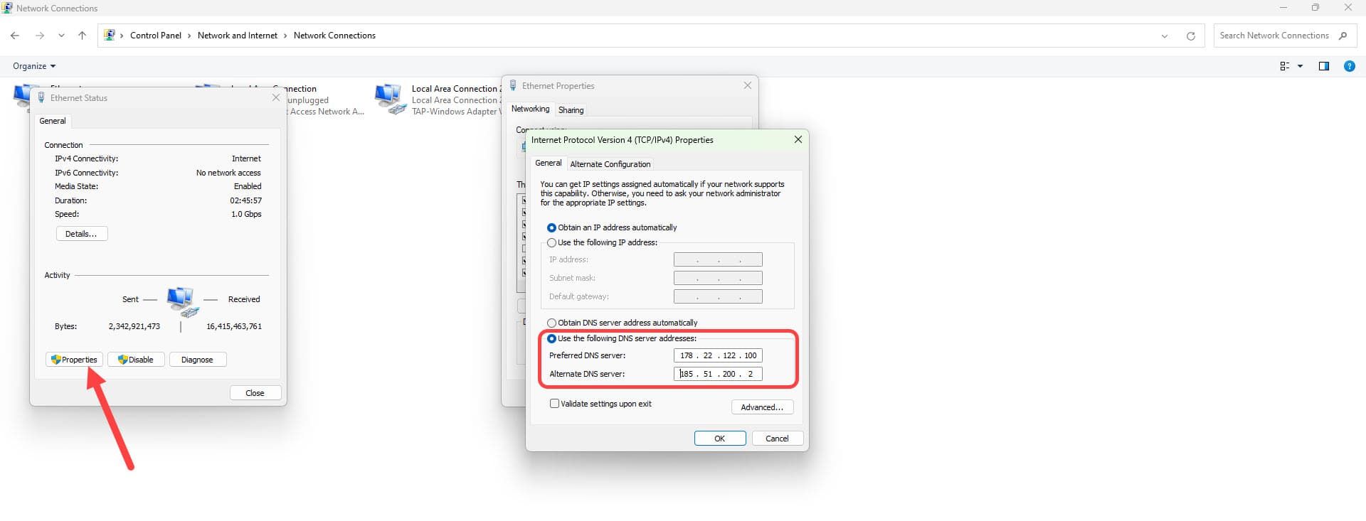 تنظیمات DNS در شبکه ویندوز ۱۱