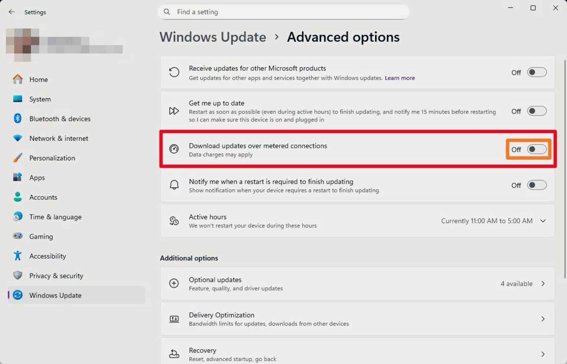 مراحل غیرفعال کردن گزینه‌ی Download over metered connection در ویندوز ۱۱