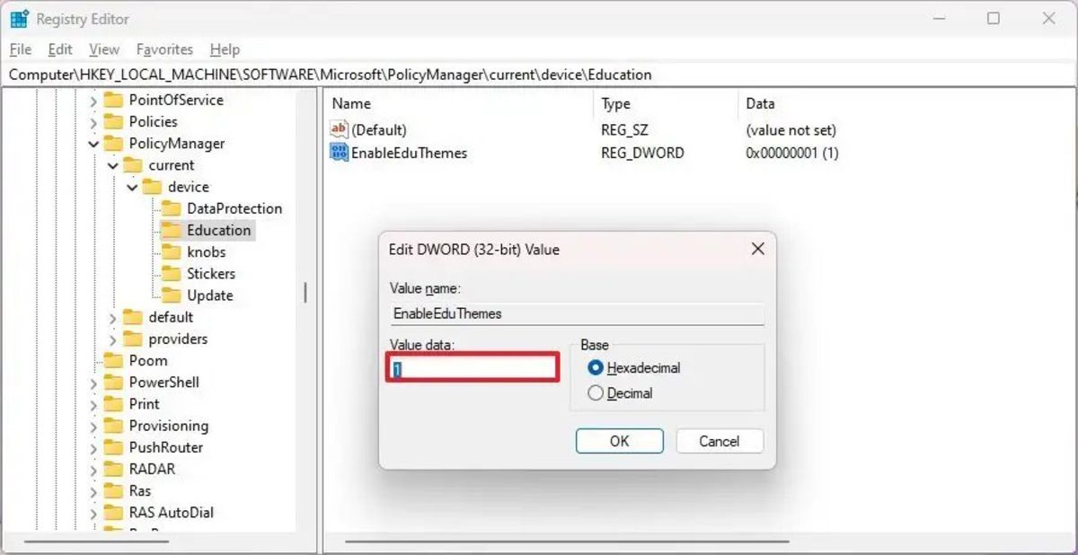 Enable Windows 11 hidden themes through the registry