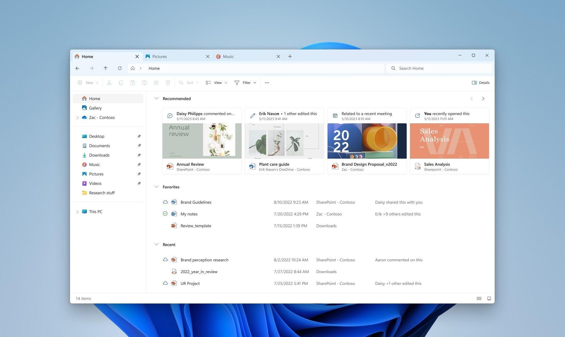 صفحه‌ی اصلی File Explorer در ویندوز ۱۱ نسخه‌ی 23H2