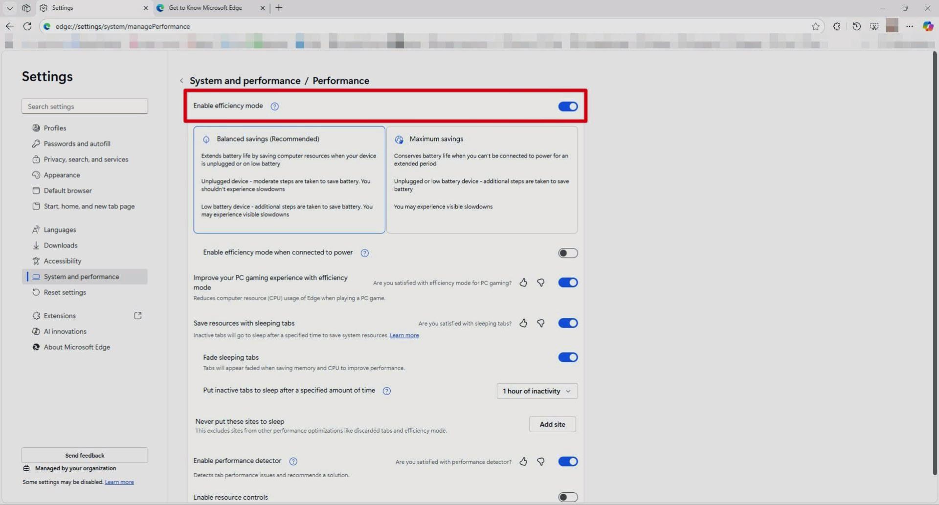 مراحل فعال‌سازی efficiency mode در مایکروسافت اج 