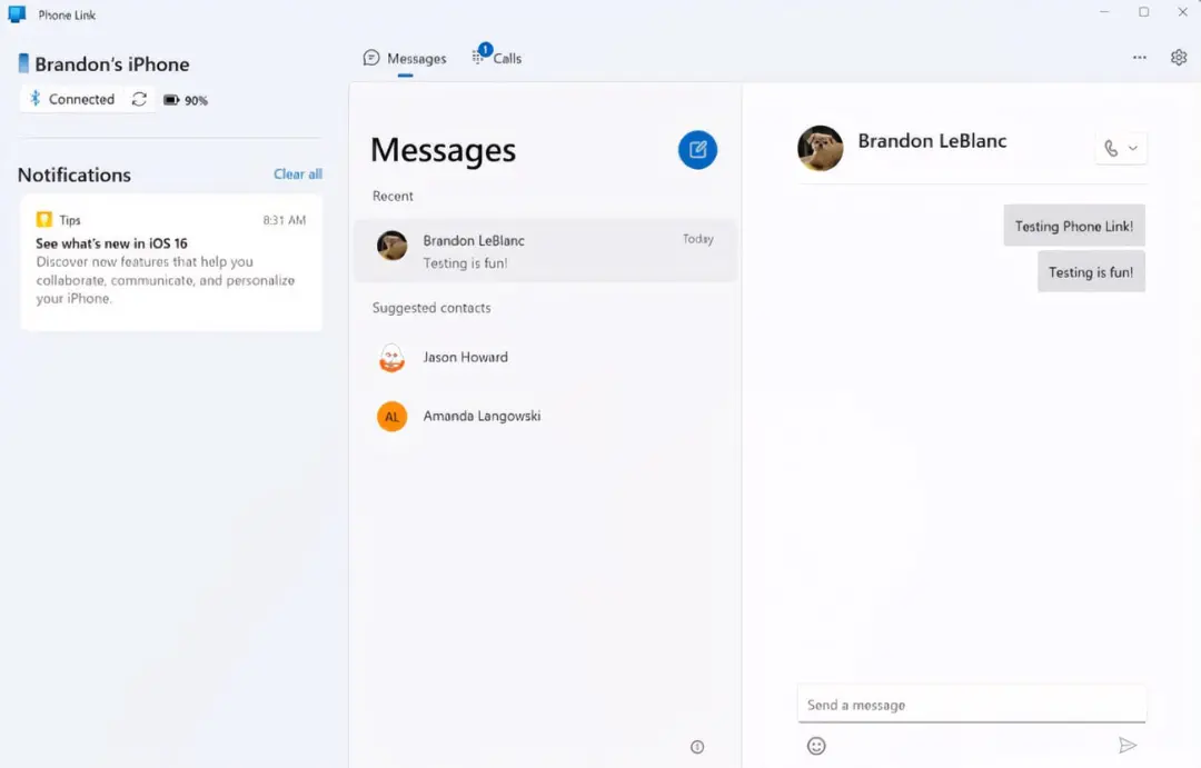 نمای برنامه Phone Link در ویندوز ۱۱ برای اتصال آیفون